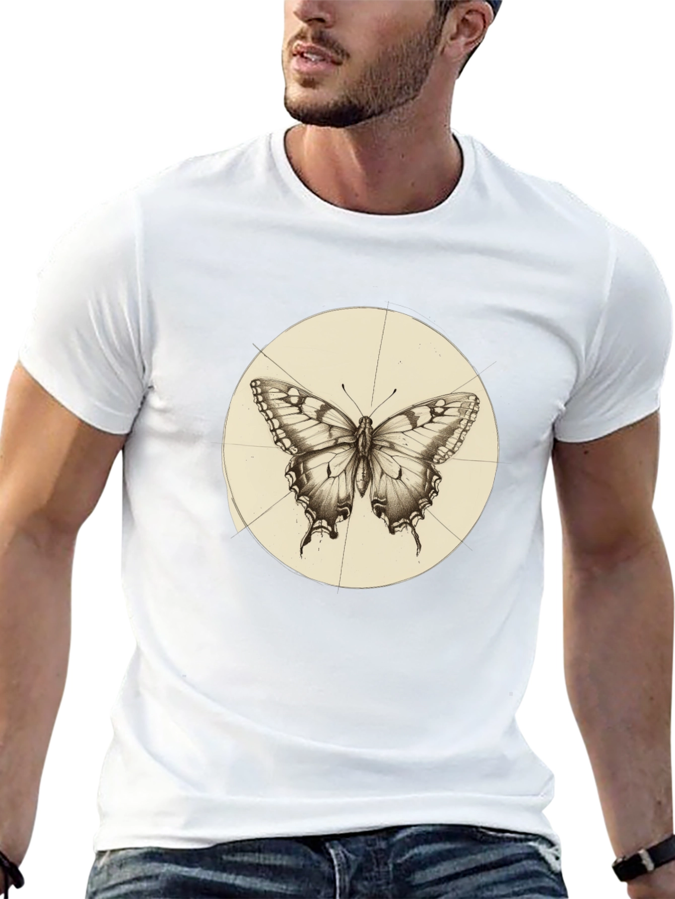 Butterfly Graphic Print Mens Black T-Shirt