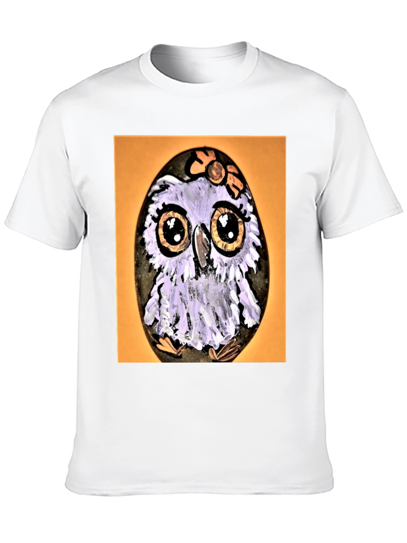 Painted Owl Rock on Black T-Shirt