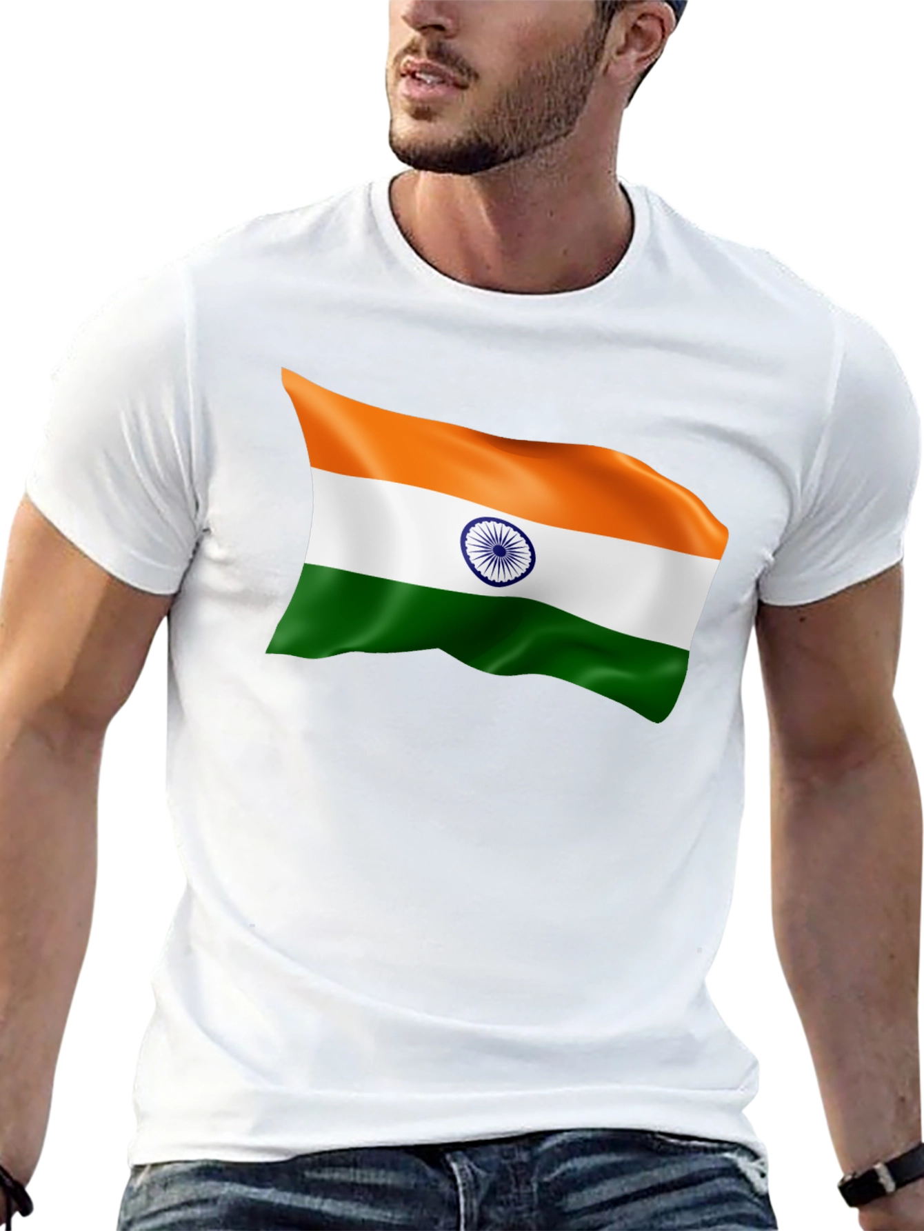 India Flag Graphic Tee - Black Cotton T-Shirt