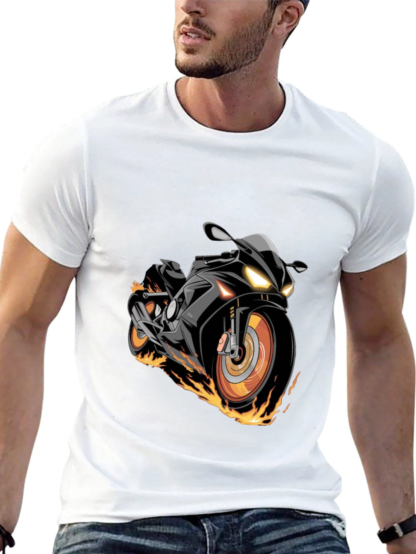 Black Motorcycle Flames Graphic T-Shirt