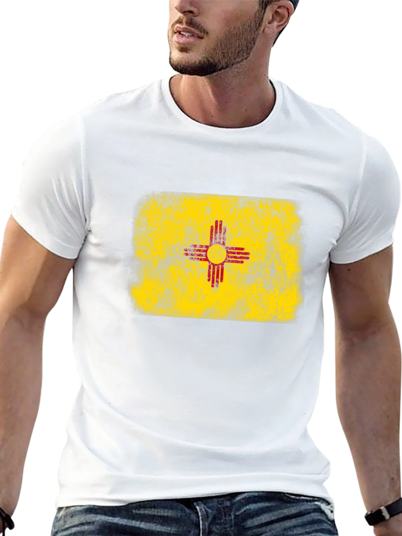 New Mexico Flag T-Shirt Distressed Black Tee