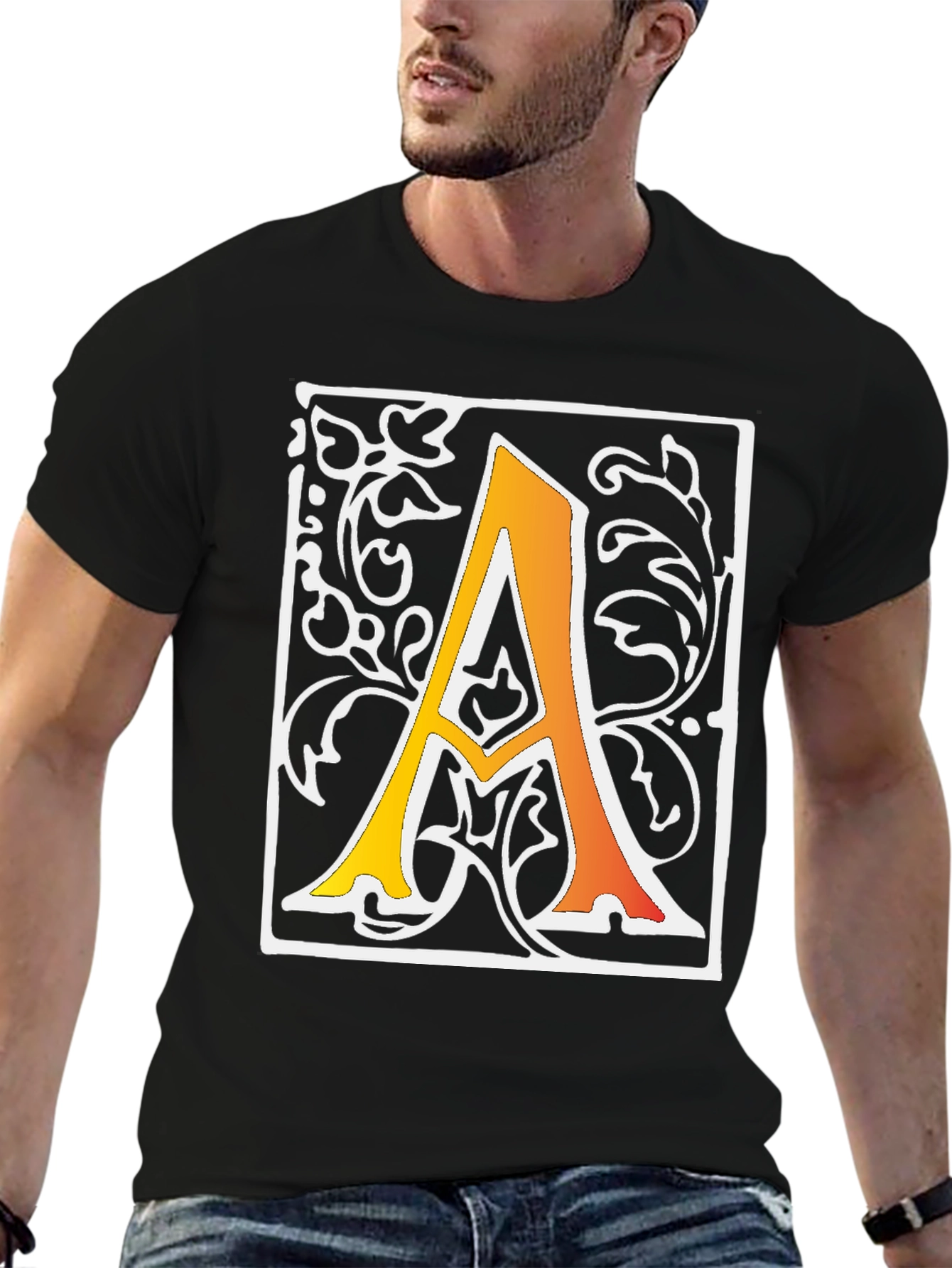 Letter A Graphic Tee - Black Cotton Blend