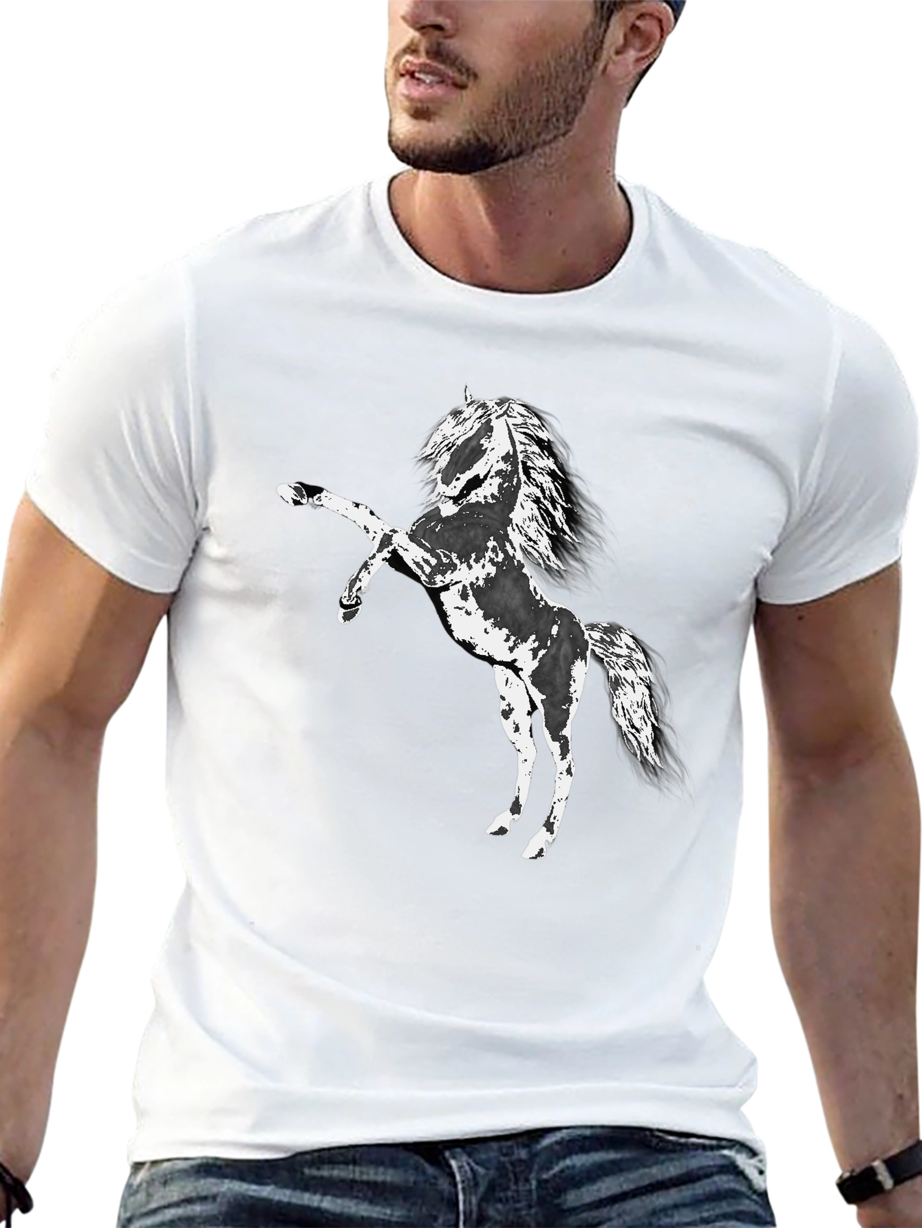 Black T-Shirt with Horse Graphic