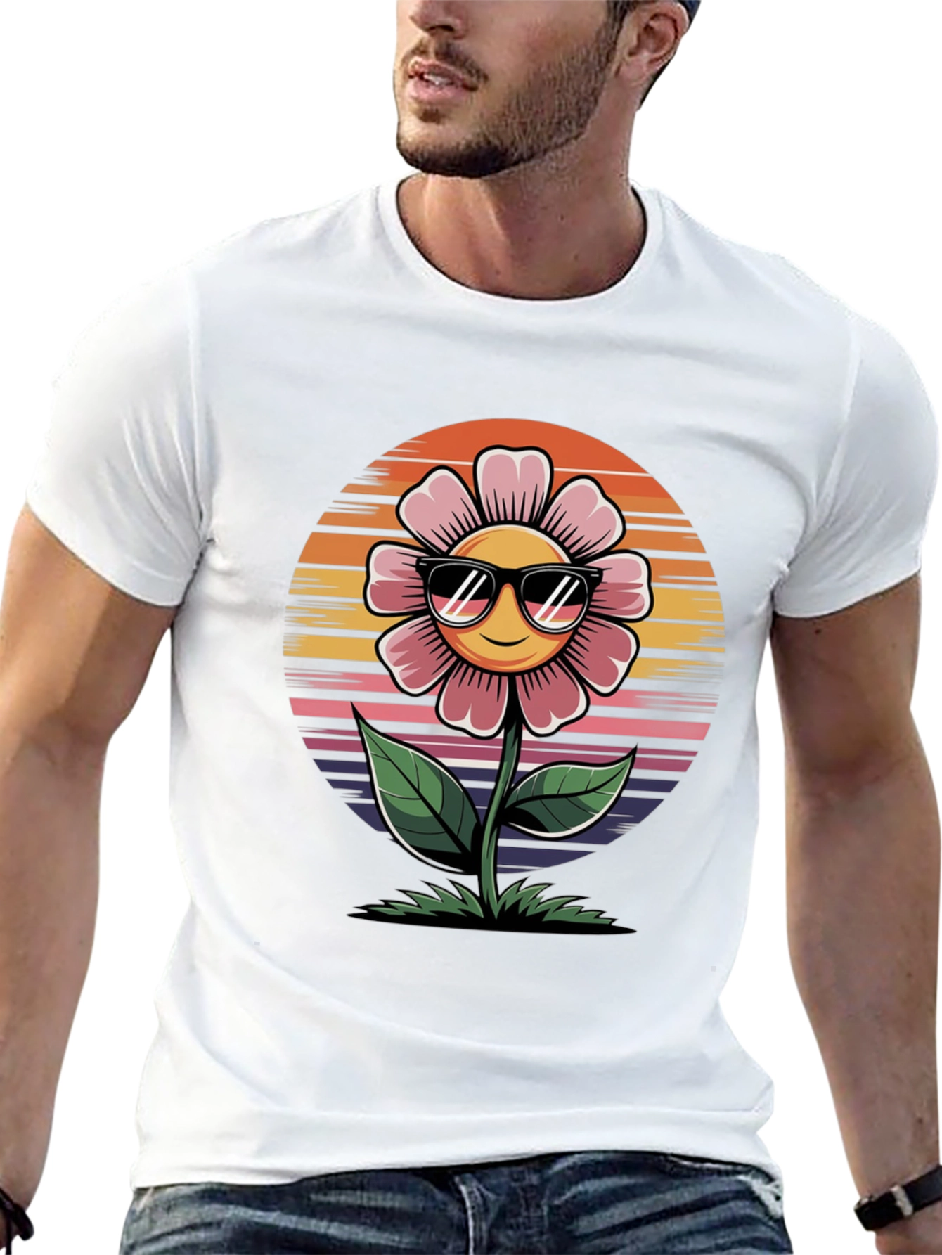 Smiley Flower Retro Style Black Tee