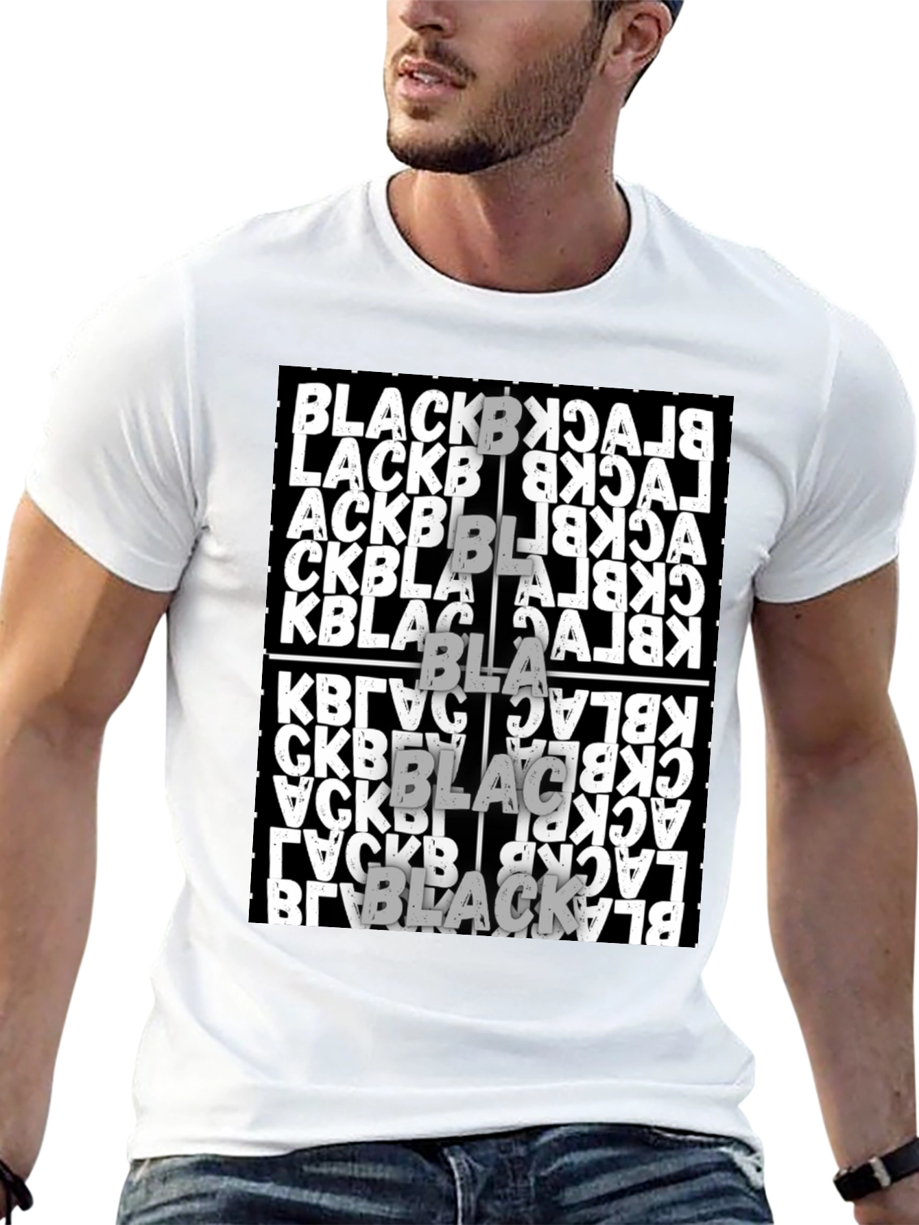 Black T-Shirt with Black Word Art Design