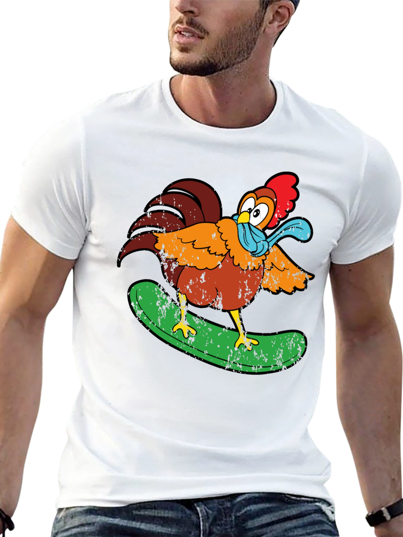 Cool Chicken Surfer Graphic T-Shirt