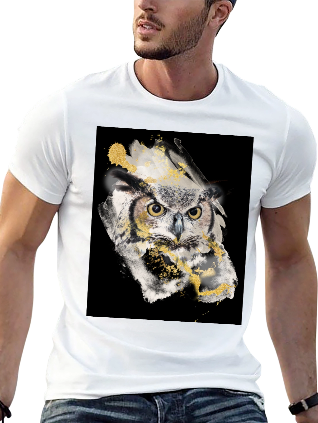 Owl Art Black T-Shirt - Mens Graphic Tee
