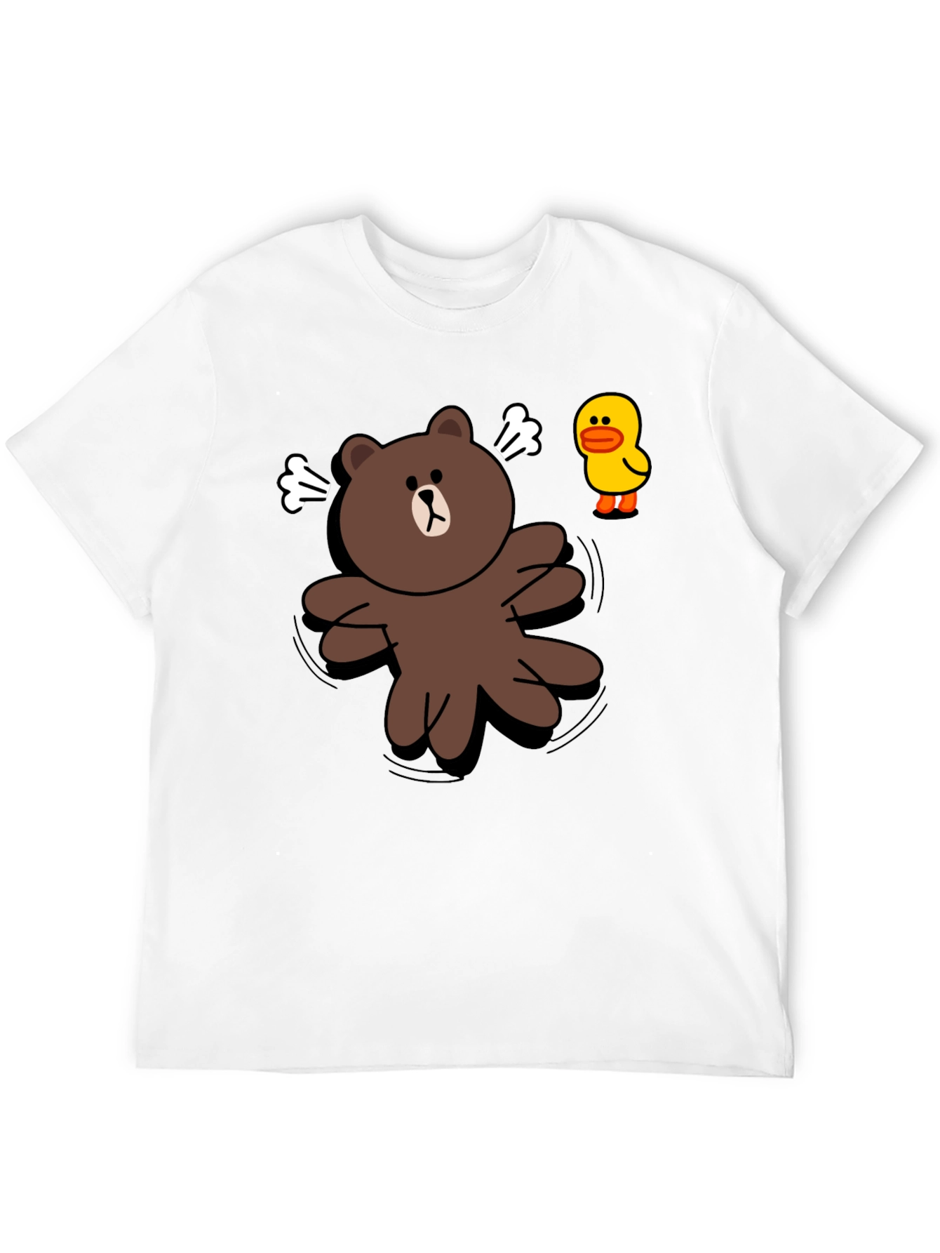 Cartoon Bear & Duck Graphic Black T-Shirt