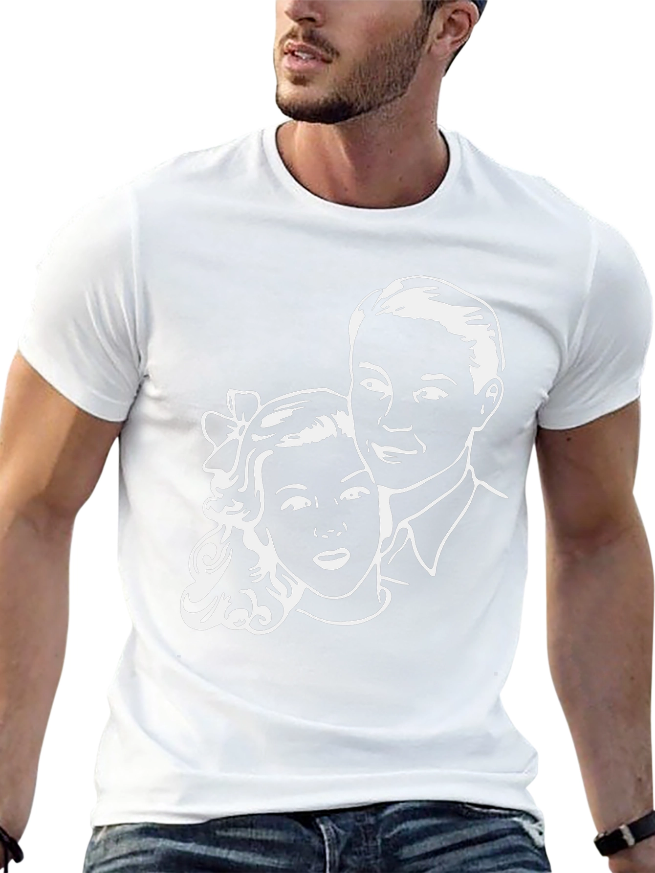 Retro Couple Graphic Tee - Classic Black T-Shirt