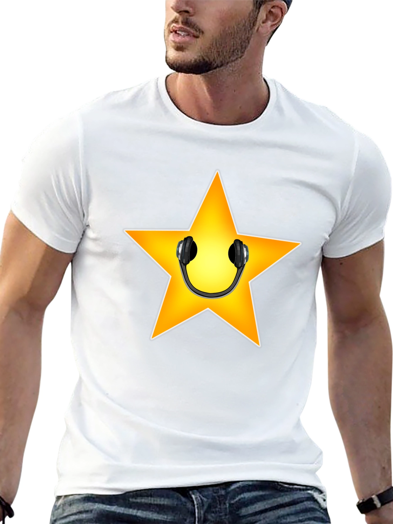 Star with Headphones Graphic Tee - Black
