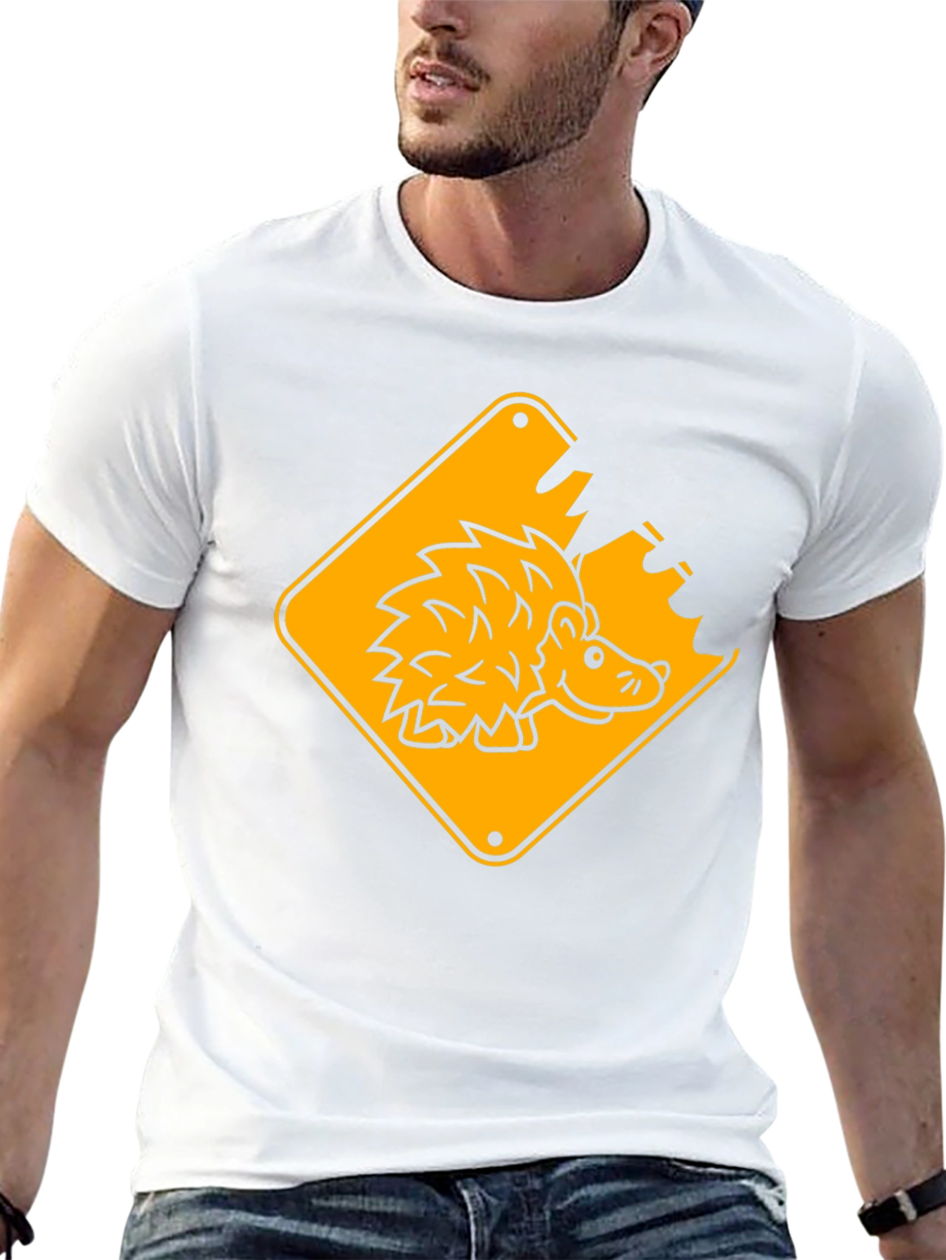 Hedgehog Road Sign Black T-Shirt