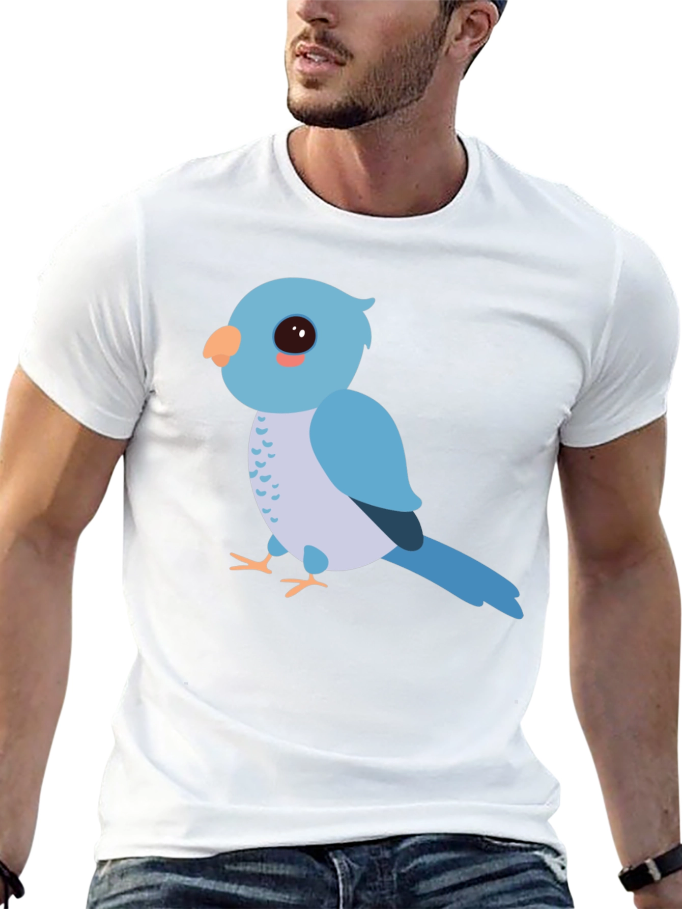 Cute Cartoon Bird Graphic Tee - Unisex Black T-Shirt