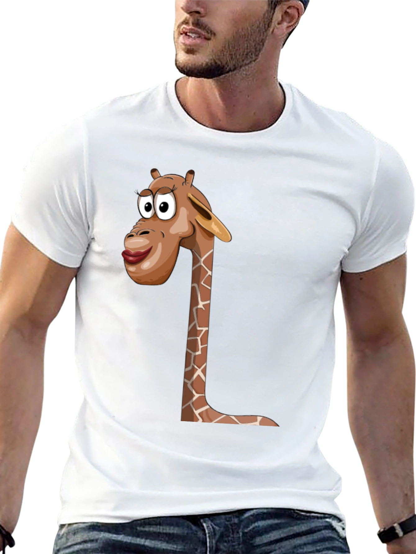 Giraffe Cartoon Graphic Black T-Shirt