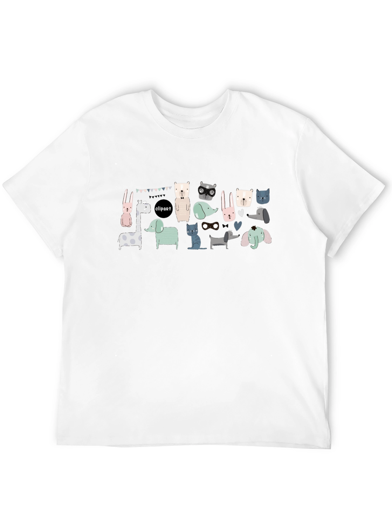 Fun Animal Clipart Graphic Tee - Black