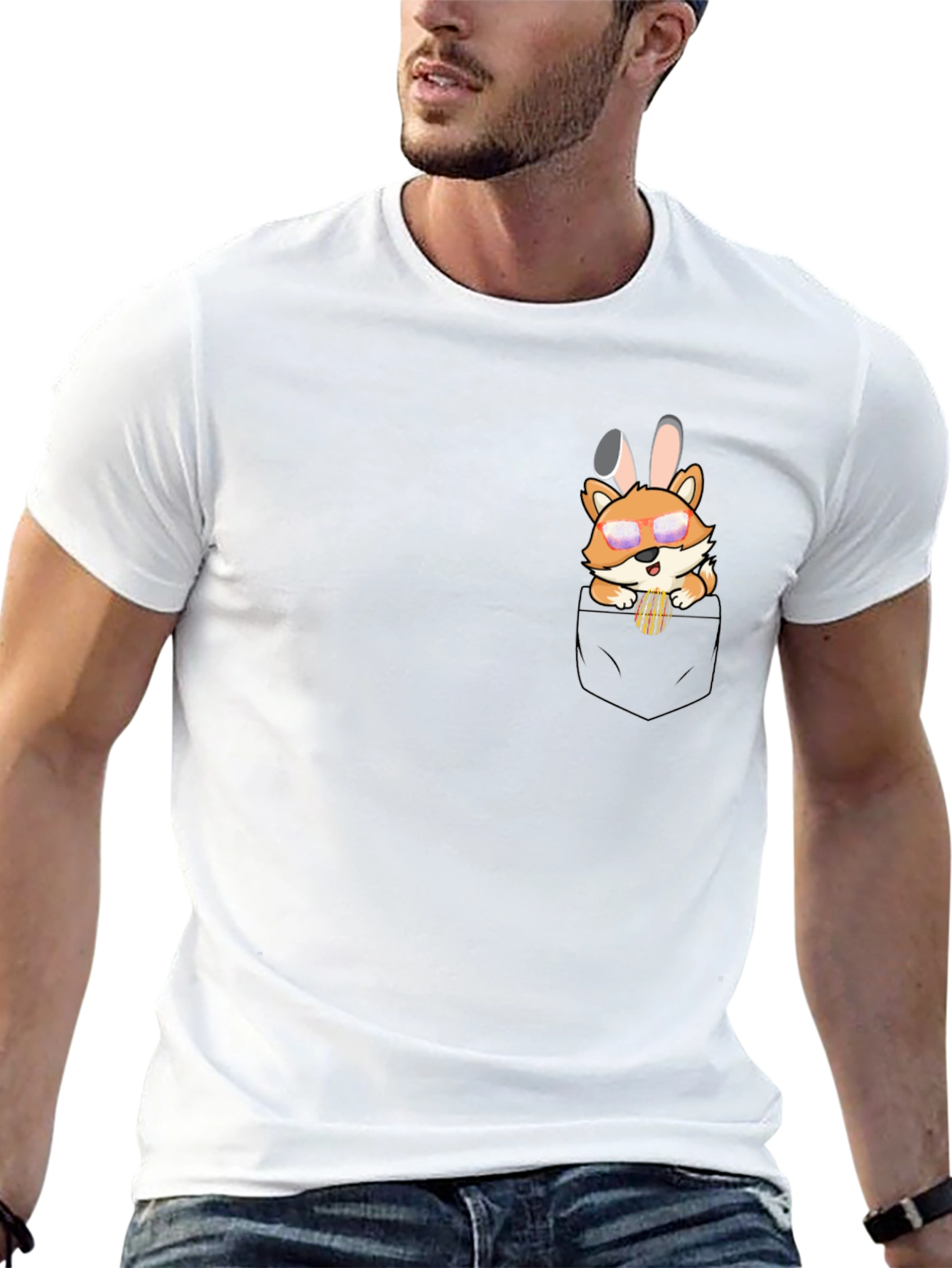 Cute Fox in Pocket Graphic T-Shirt - Unisex