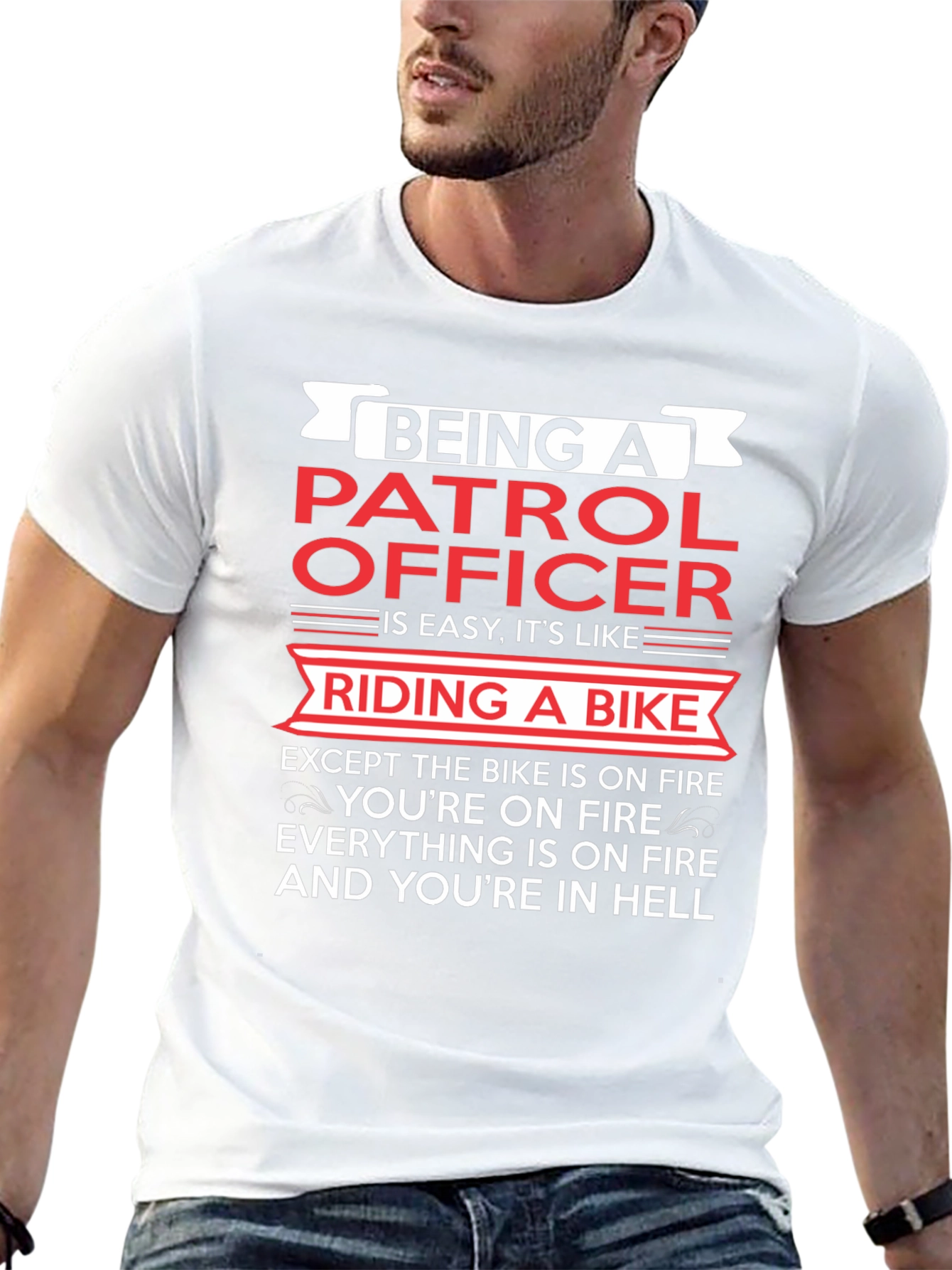 Patrol Officer Funny T-Shirt: Riding a Bike in Hell