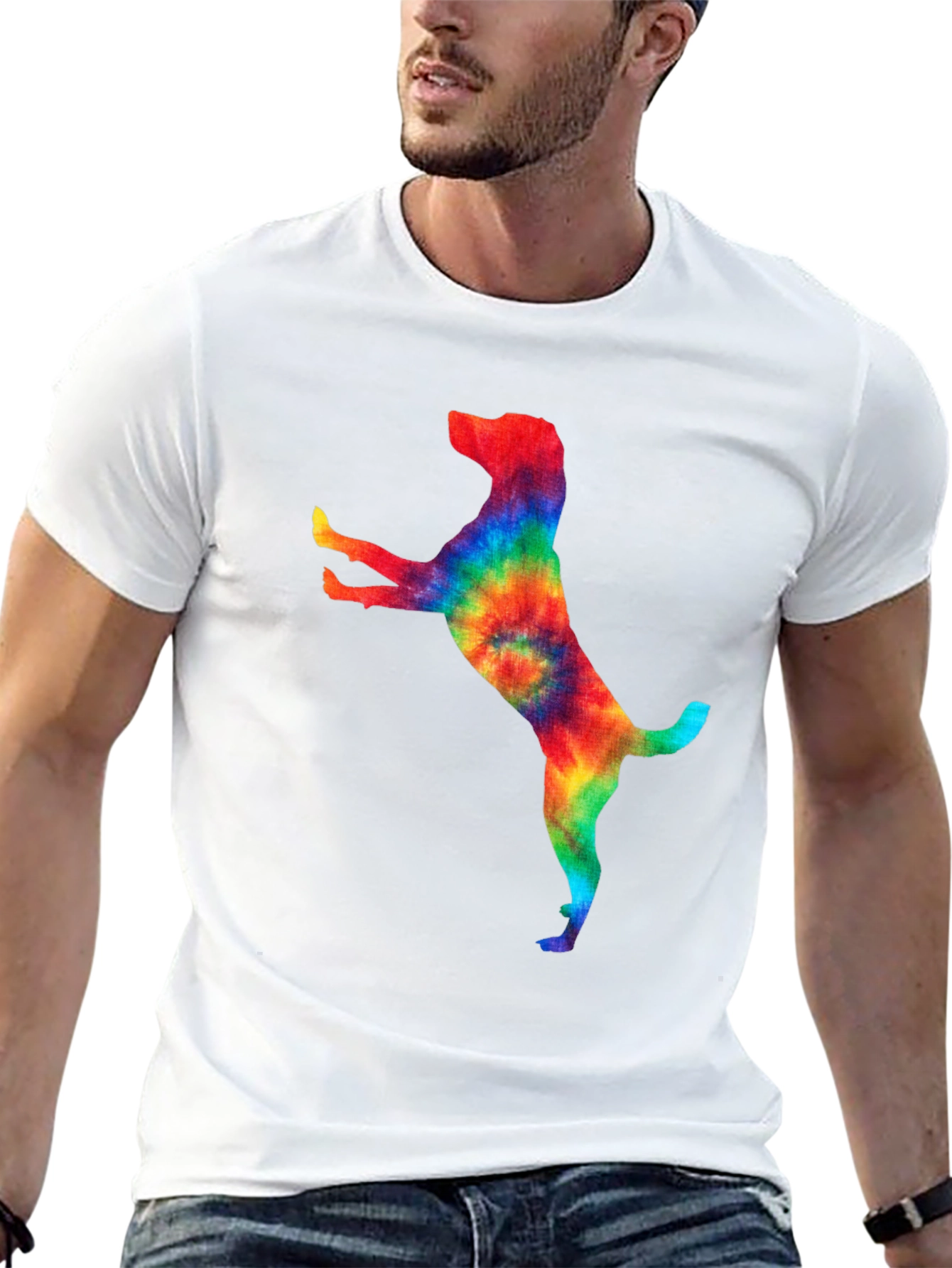 Tie Dye Dog Graphic Tee - Trendy Black T-Shirt