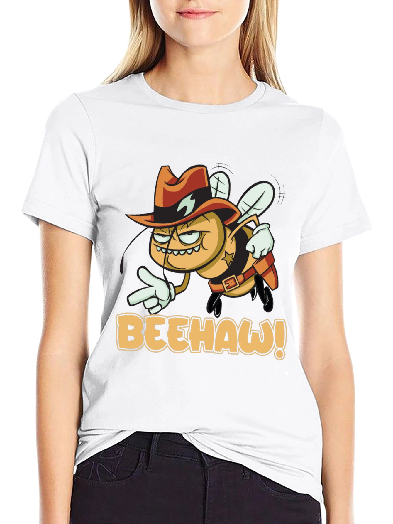 BEEHAW! Graphic T-Shirt - Cartoon Cowboy Bee Tee