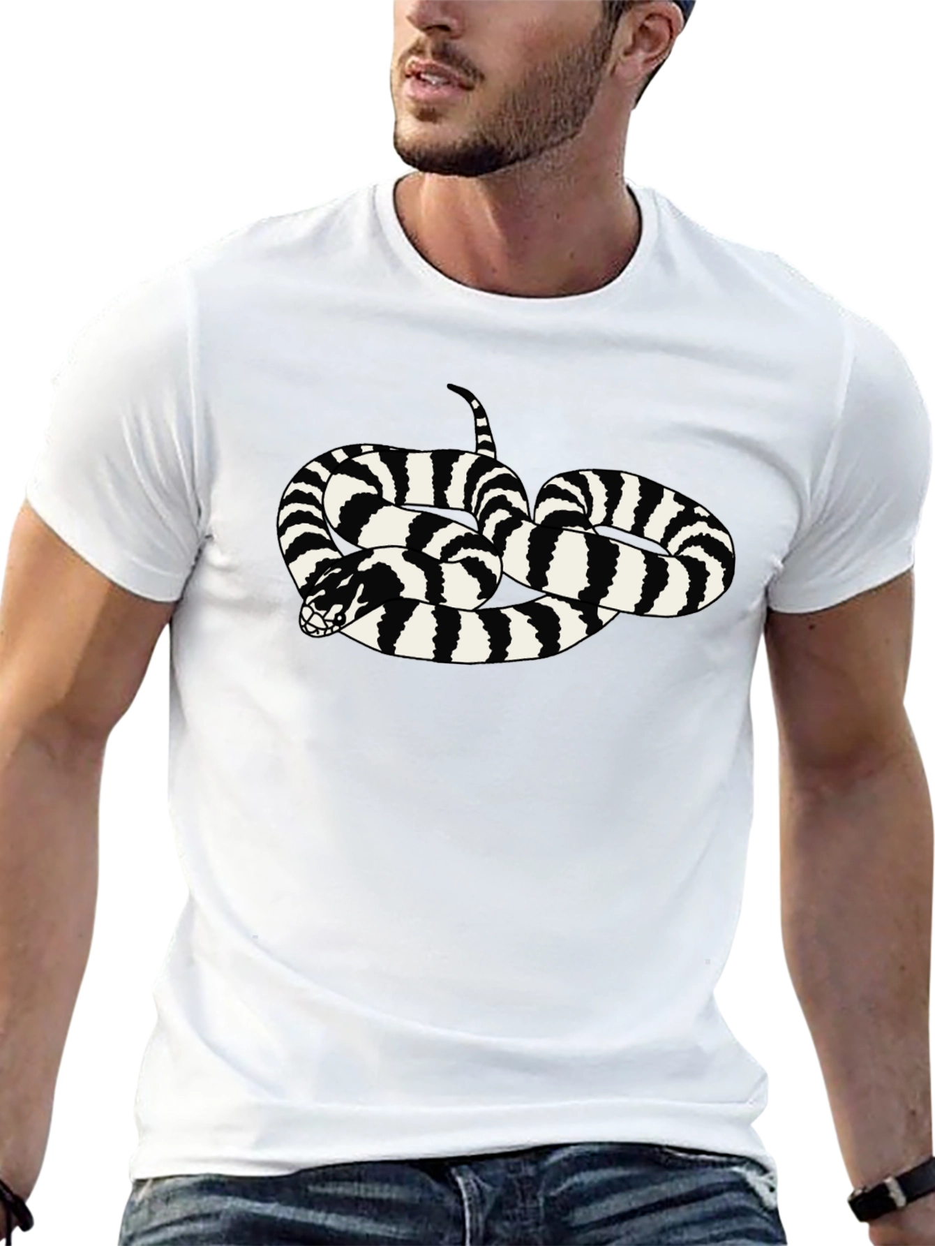 Striped Snake Graphic Tee - Black Cotton