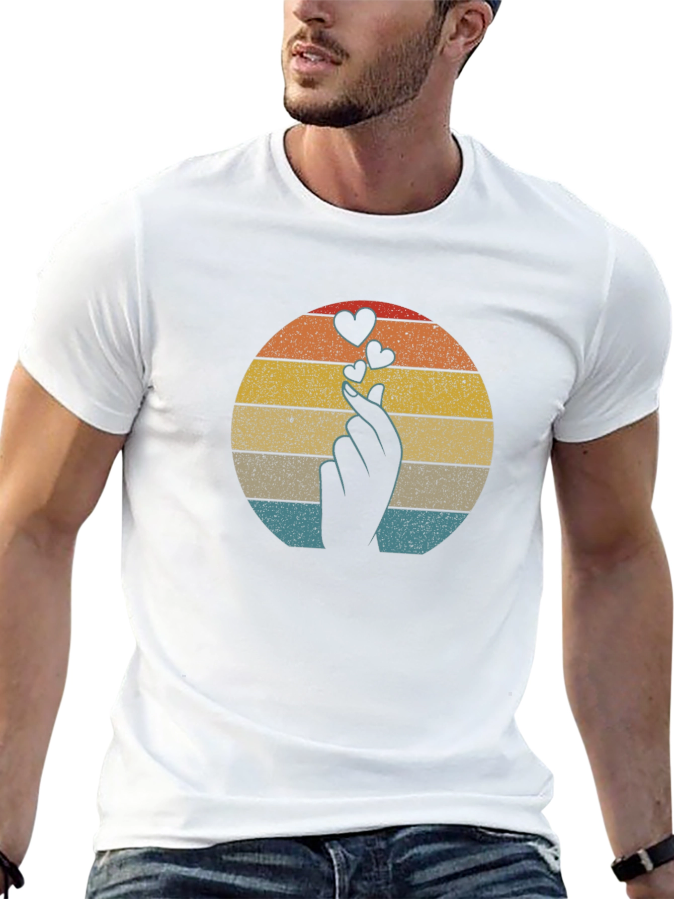 Retro Finger Heart T-Shirt - Korean Love Sign