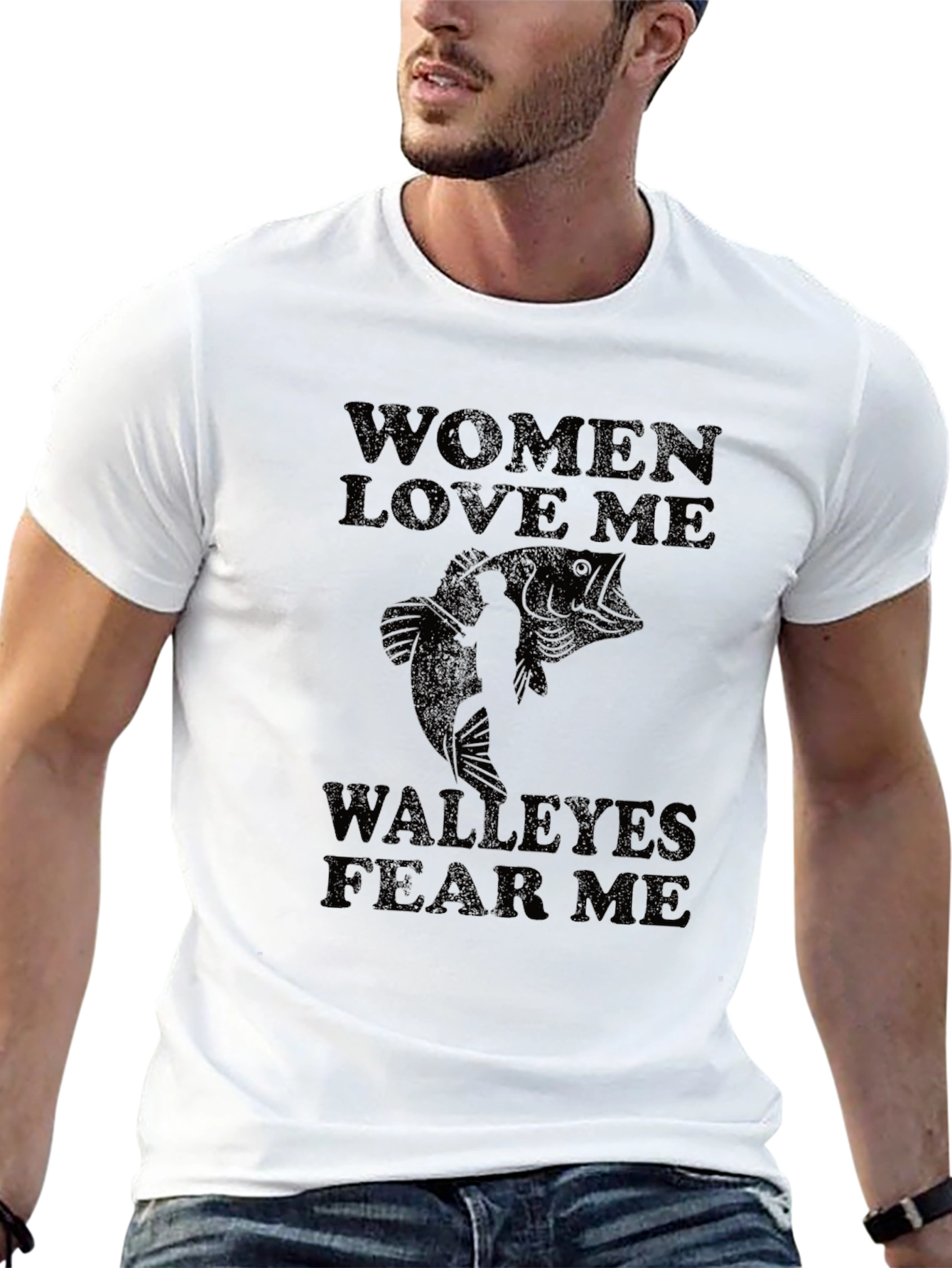 Mens Women Love Me Walleyes Fear Me Black T-Shirt