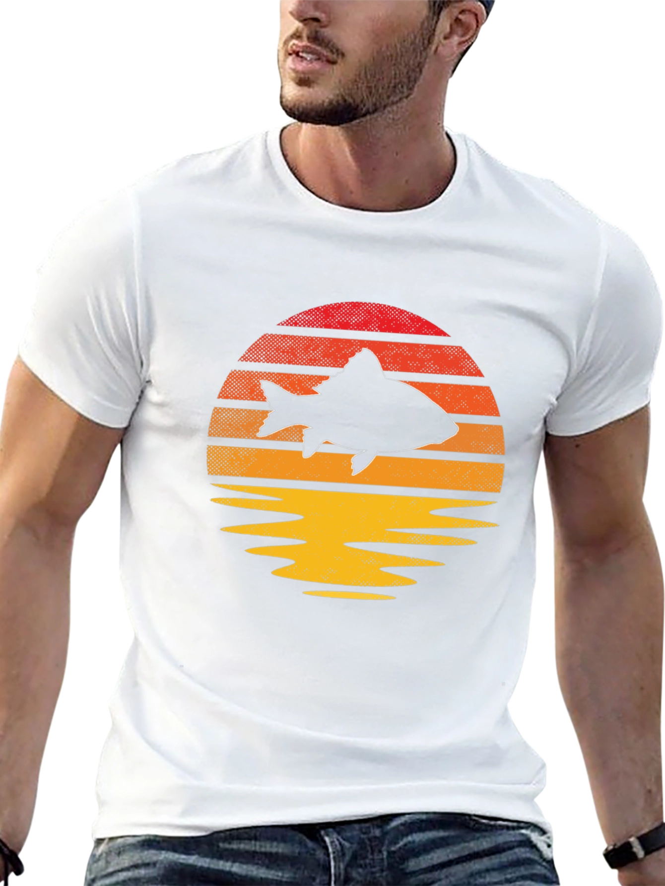 Sunset Fish Graphic Tee - Unique Black T-Shirt