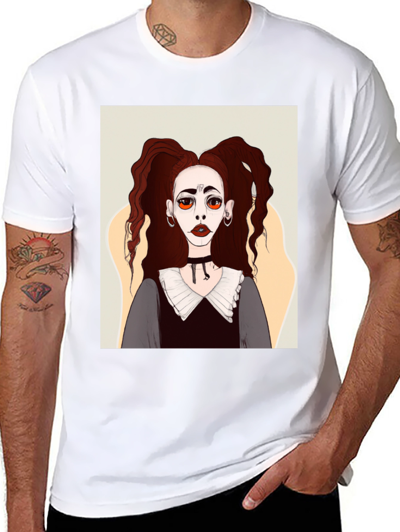 Gothic Girl Graphic Tee - Unique Illustration Black T-Shirt