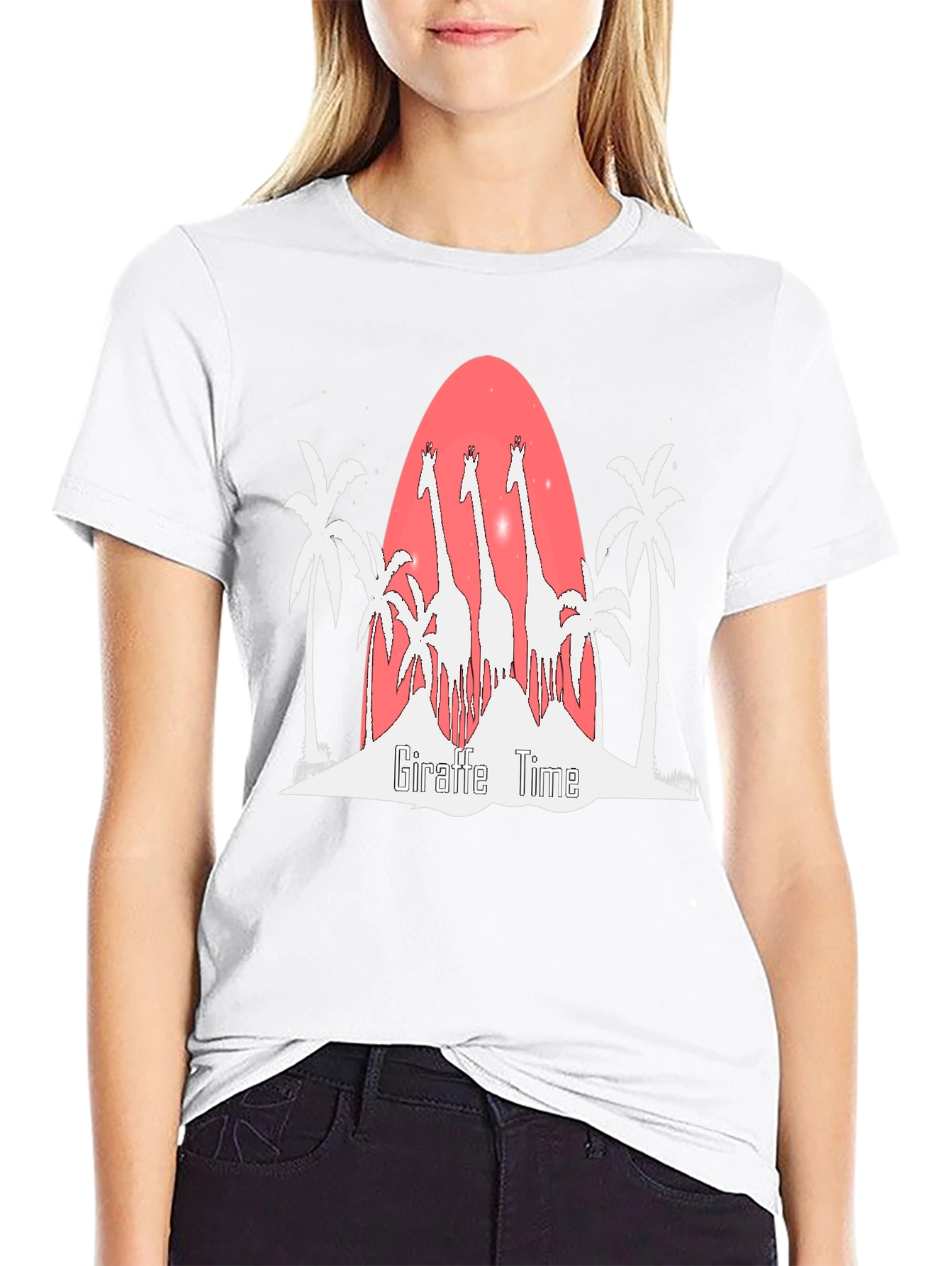 Giraffe Time Graphic Tee - Black Cotton T-Shirt