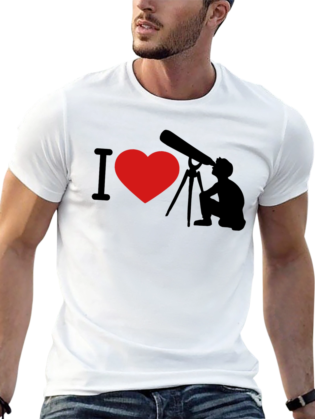 I Heart Astronomy Black T-Shirt Stargazing Telescope Tee