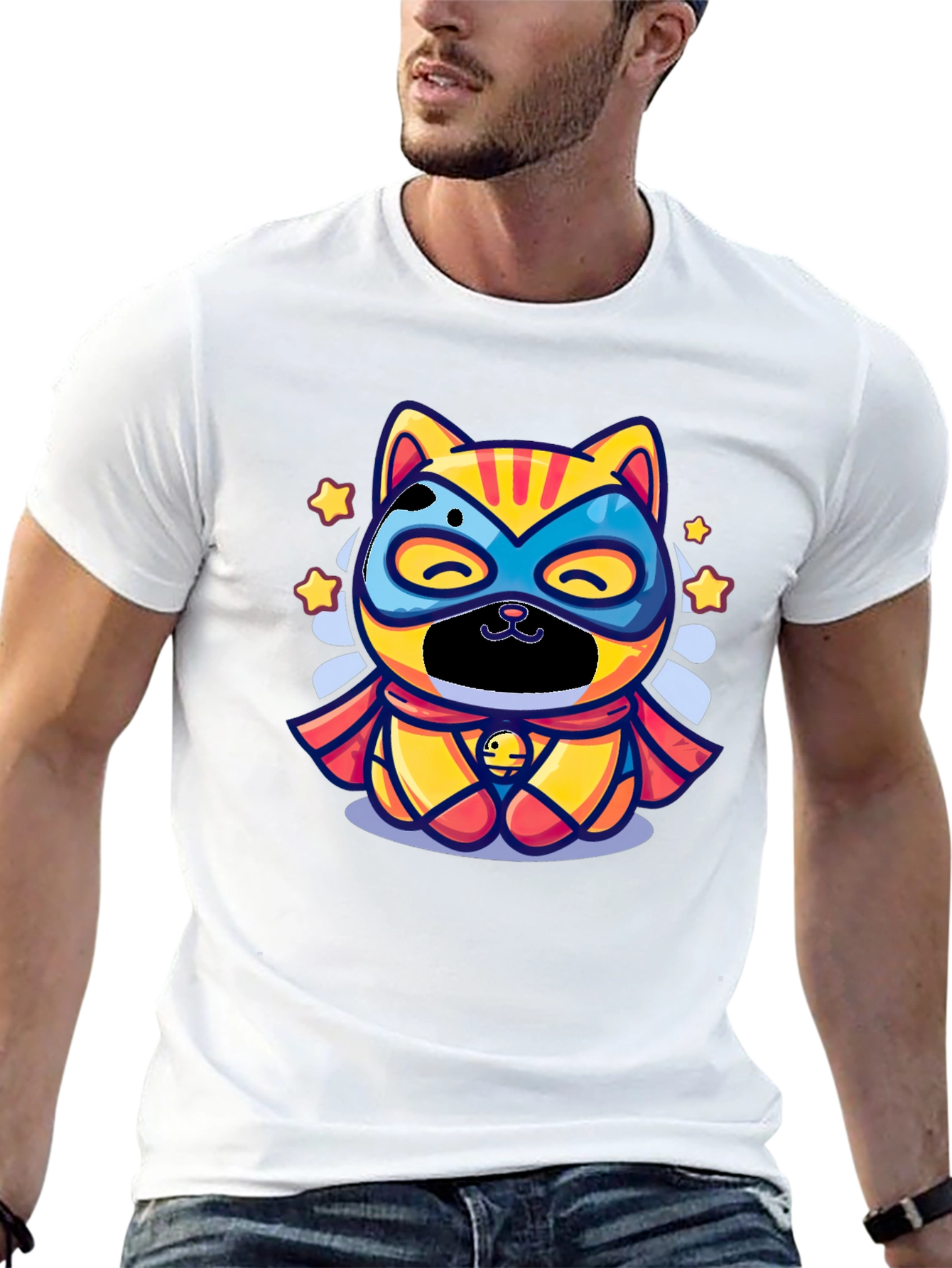 Superhero Cat Graphic Tee - Black