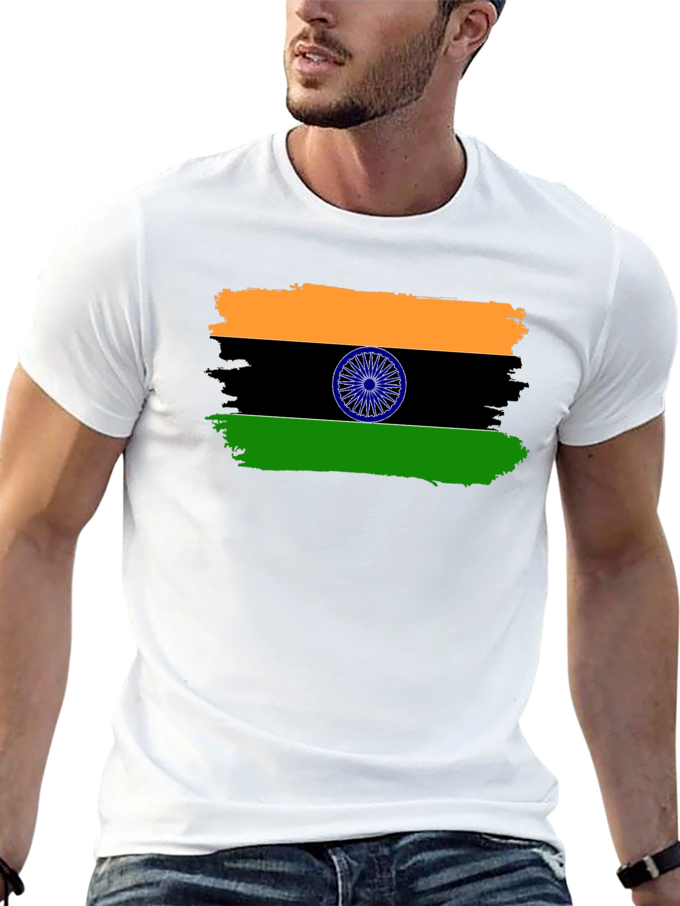 India Flag Graphic Print Black T-Shirt