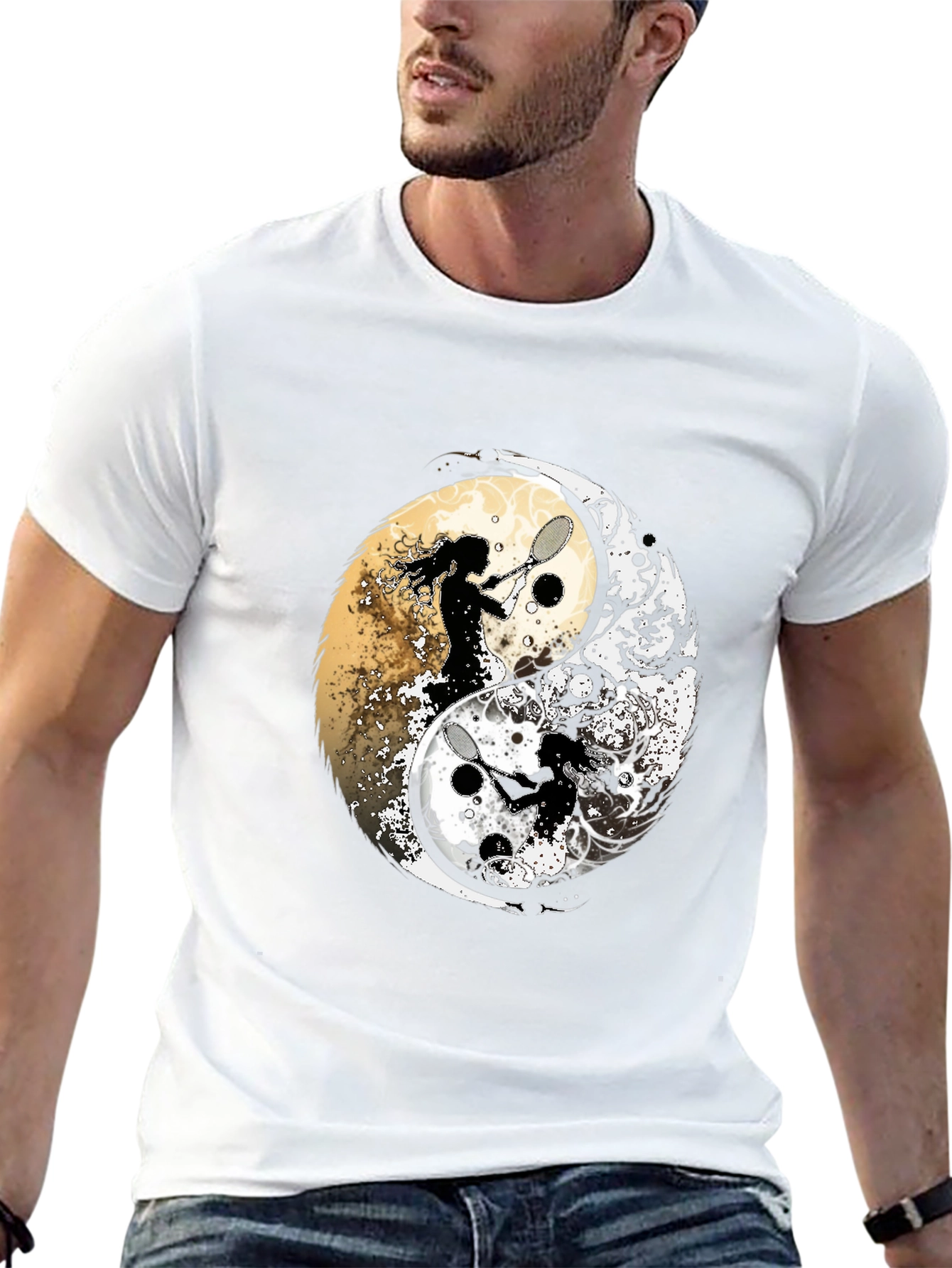 Yin Yang Tennis Player Black Graphic Tee