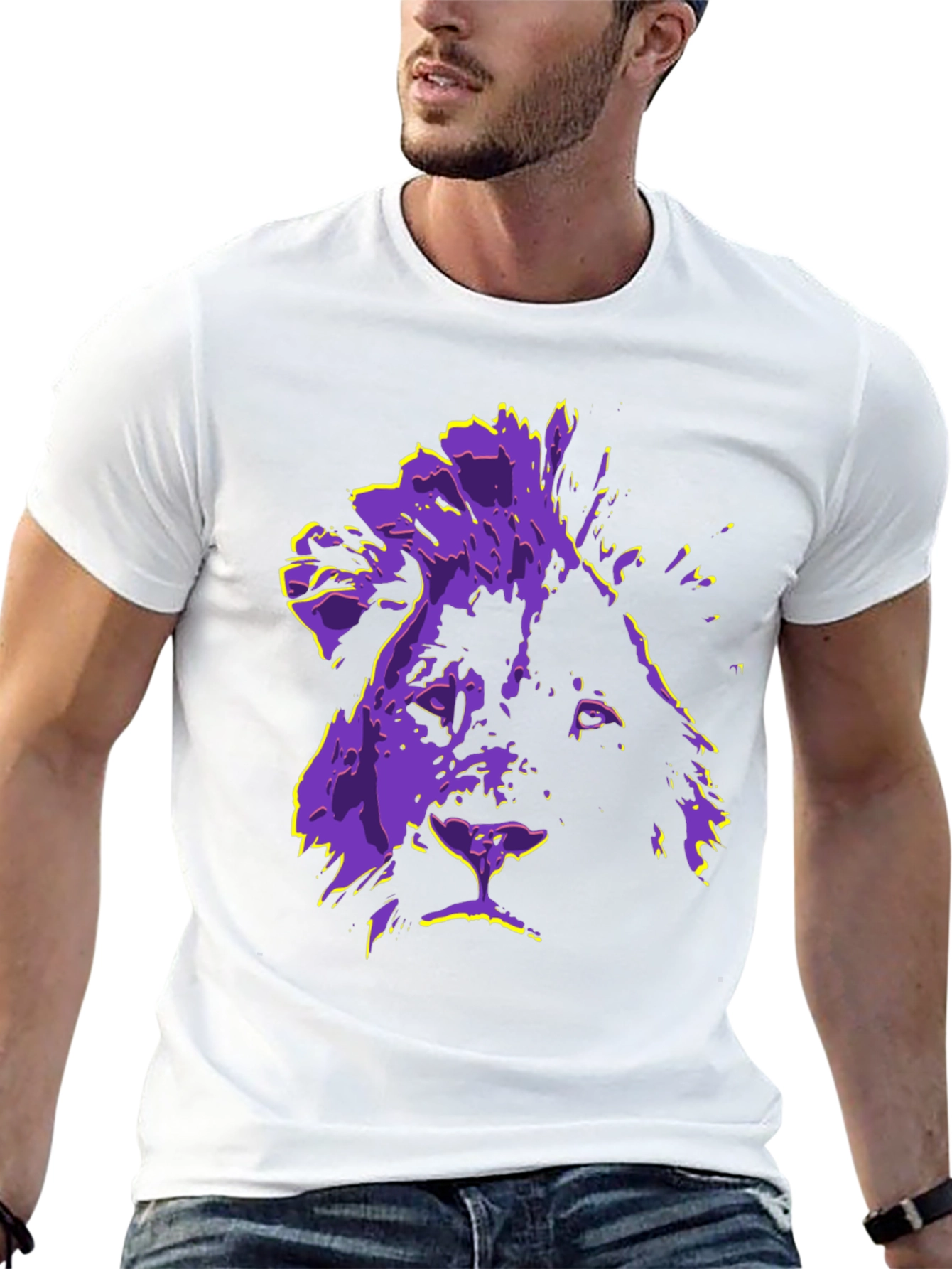 Lion Graphic Tee - Purple & Yellow Print T-Shirt