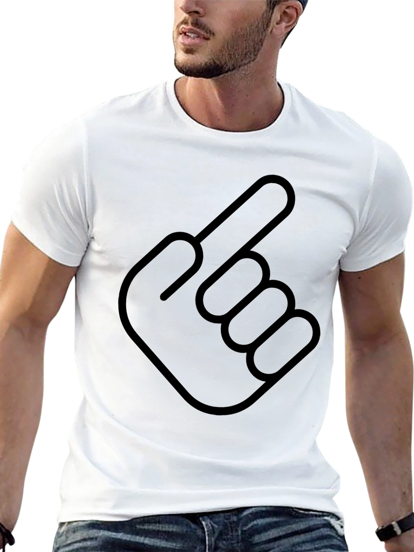 Pointing Finger Graphic Tee - Black Cotton Blend