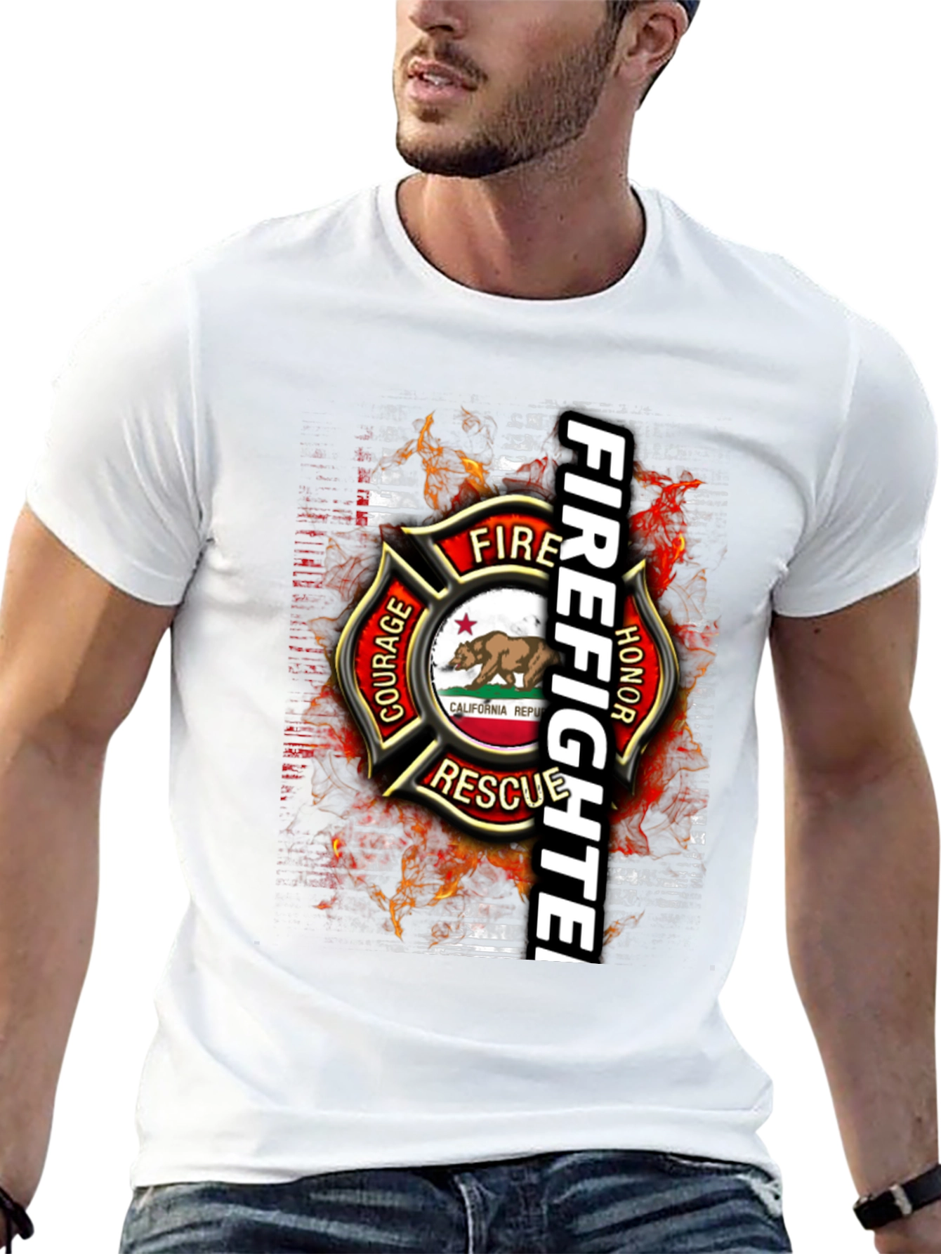 Firefighter California Republic Graphic Tee