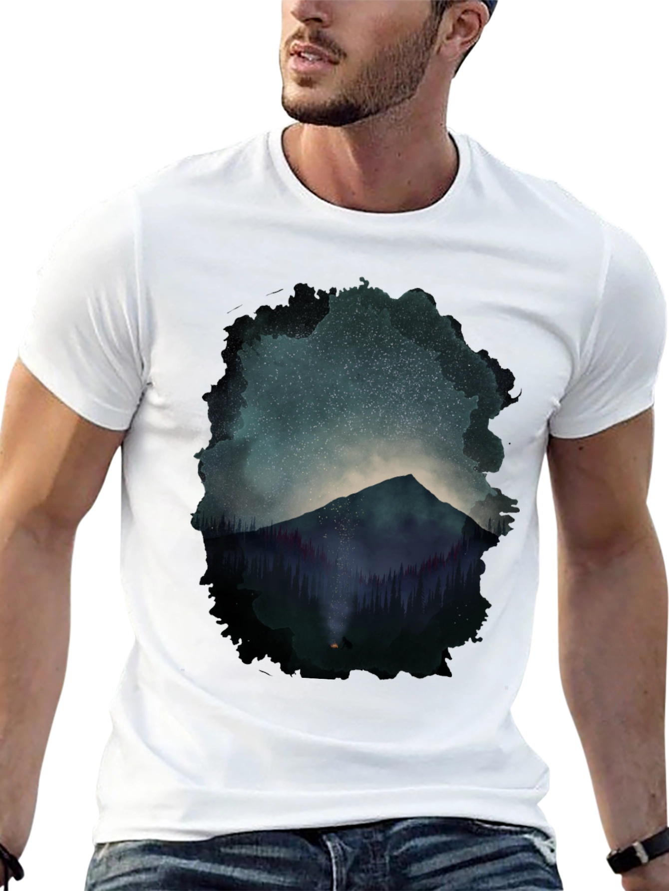 Mountain Starry Night Graphic Tee - Black