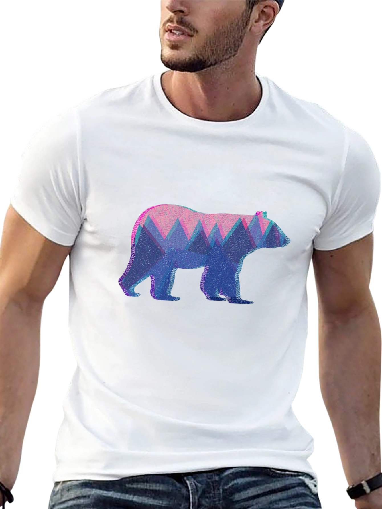 Geometric Bear Graphic Tee - Black