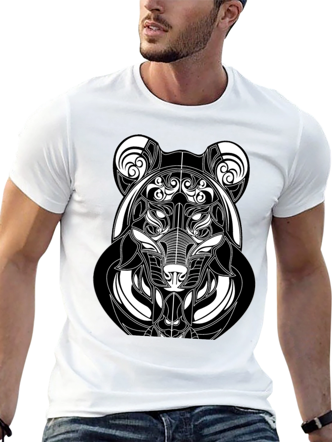 Abstract Bear Graphic T-Shirt - Black