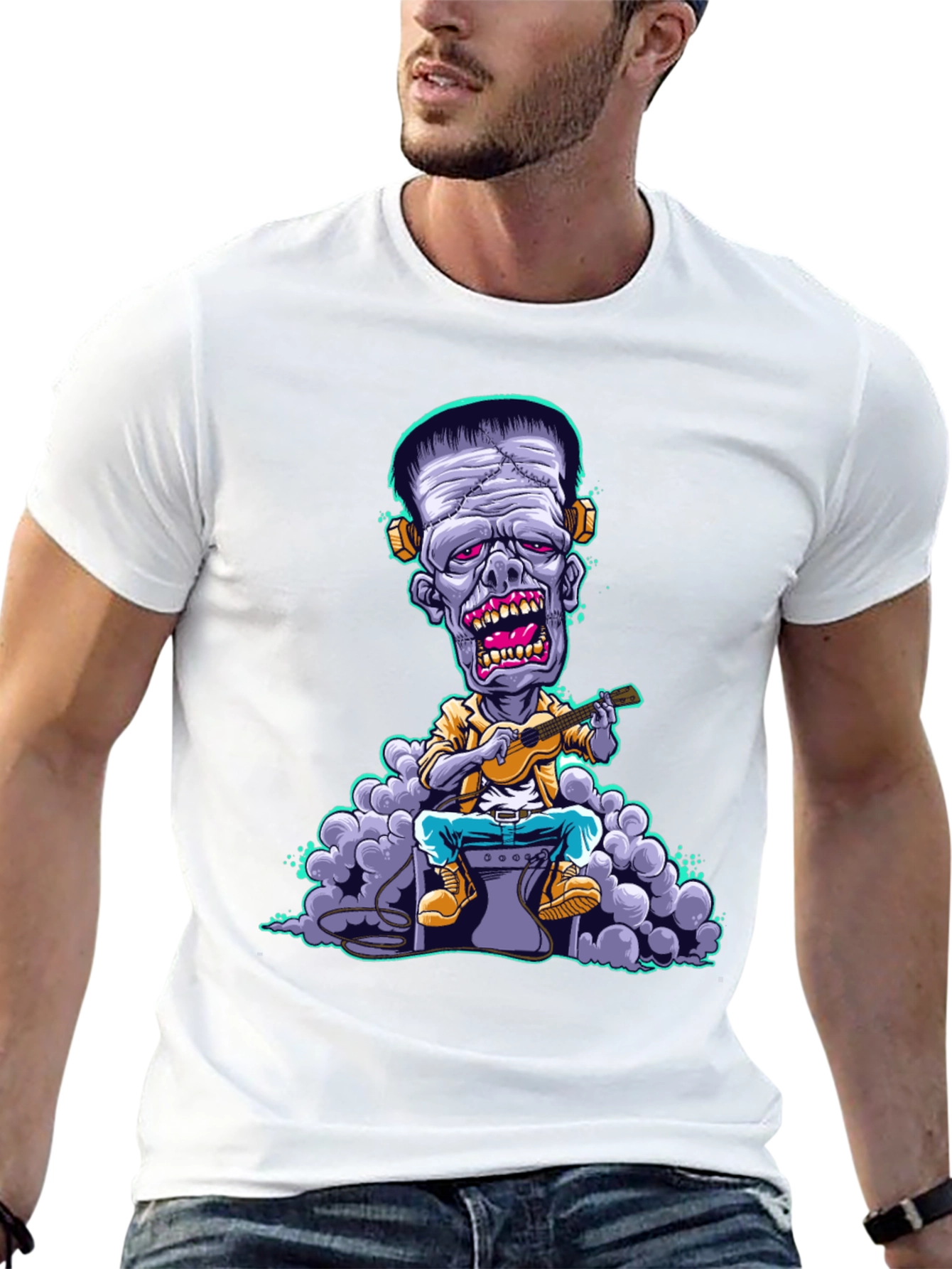 Frankenstein Monster Ukulele Player Graphic T-Shirt
