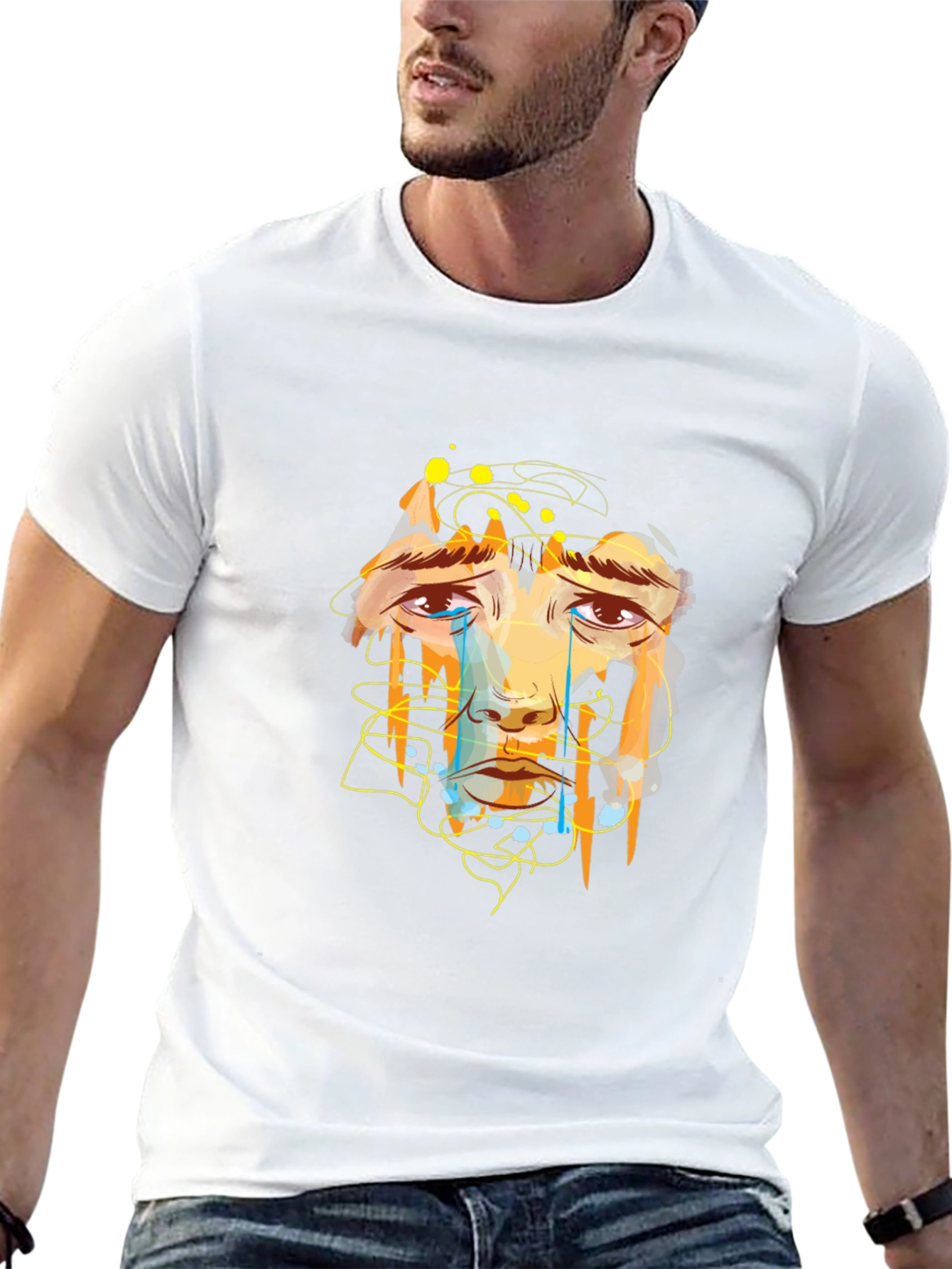 Emotional Face Graphic Black T-Shirt
