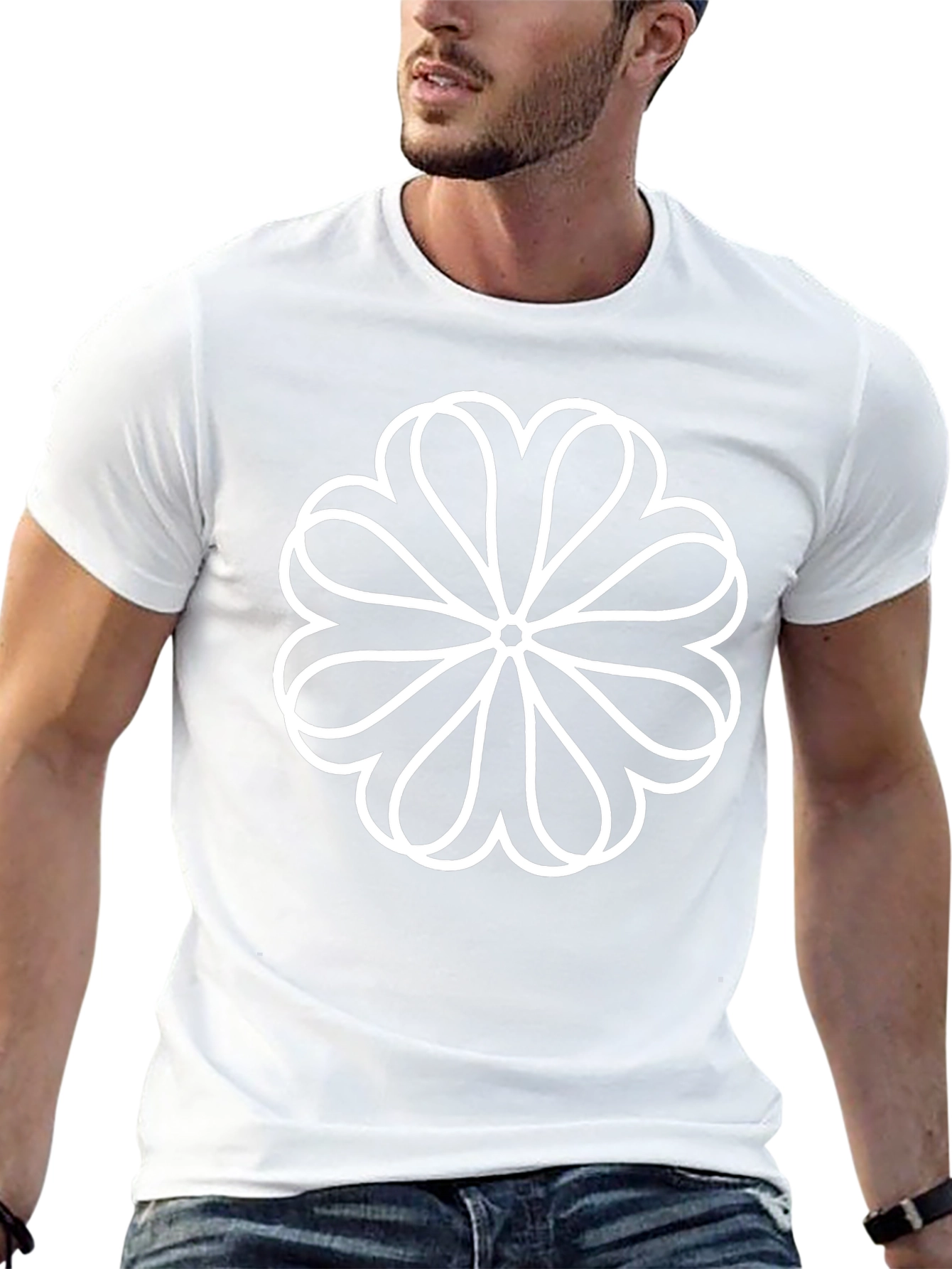 Black T-Shirt with White Floral Design