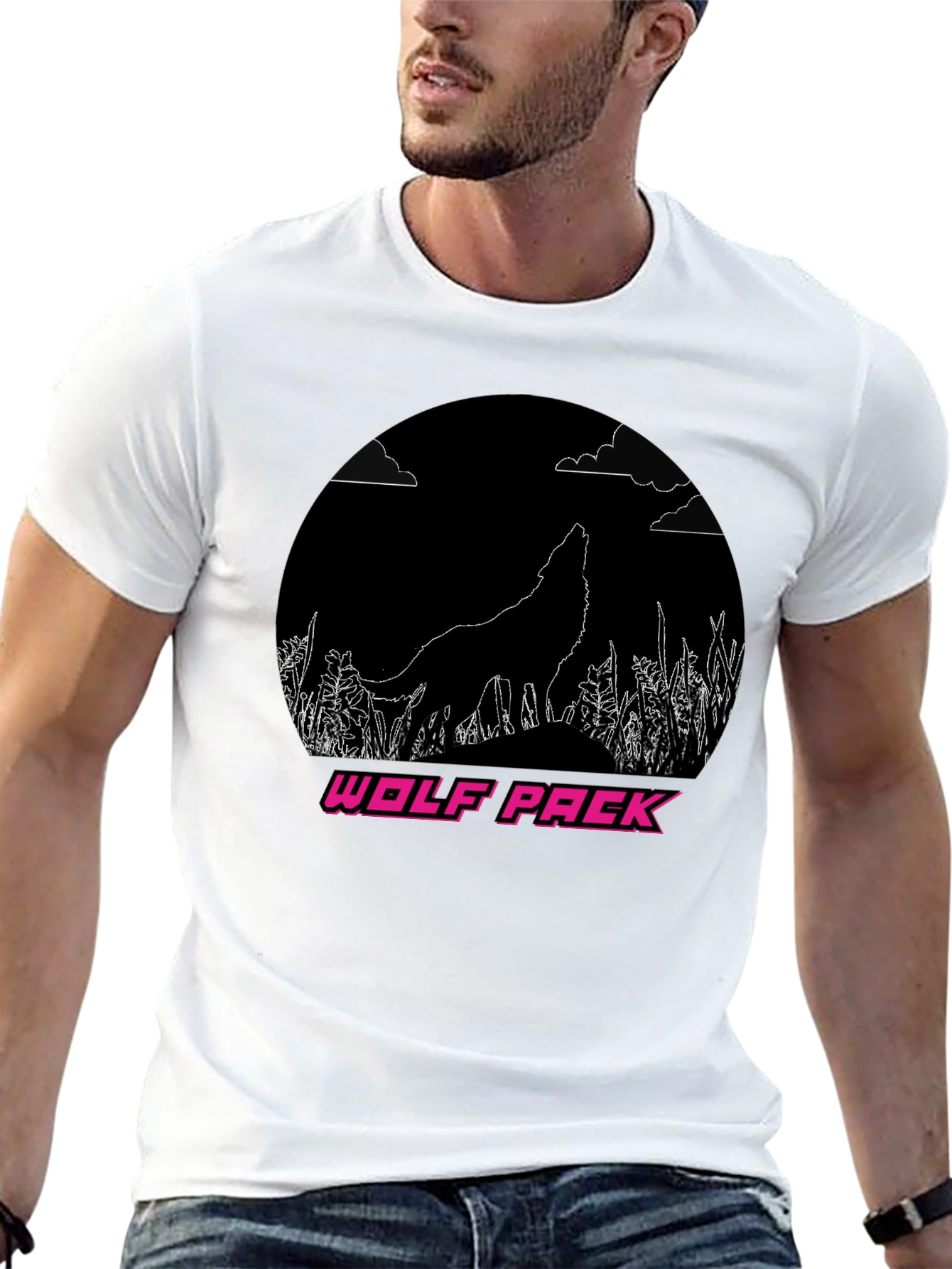 Wolf Pack Graphic Tee - Black Crew Neck