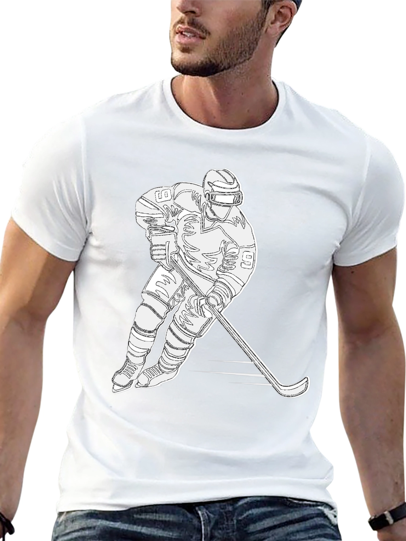 Hockey Player Graphic T-Shirt - Black