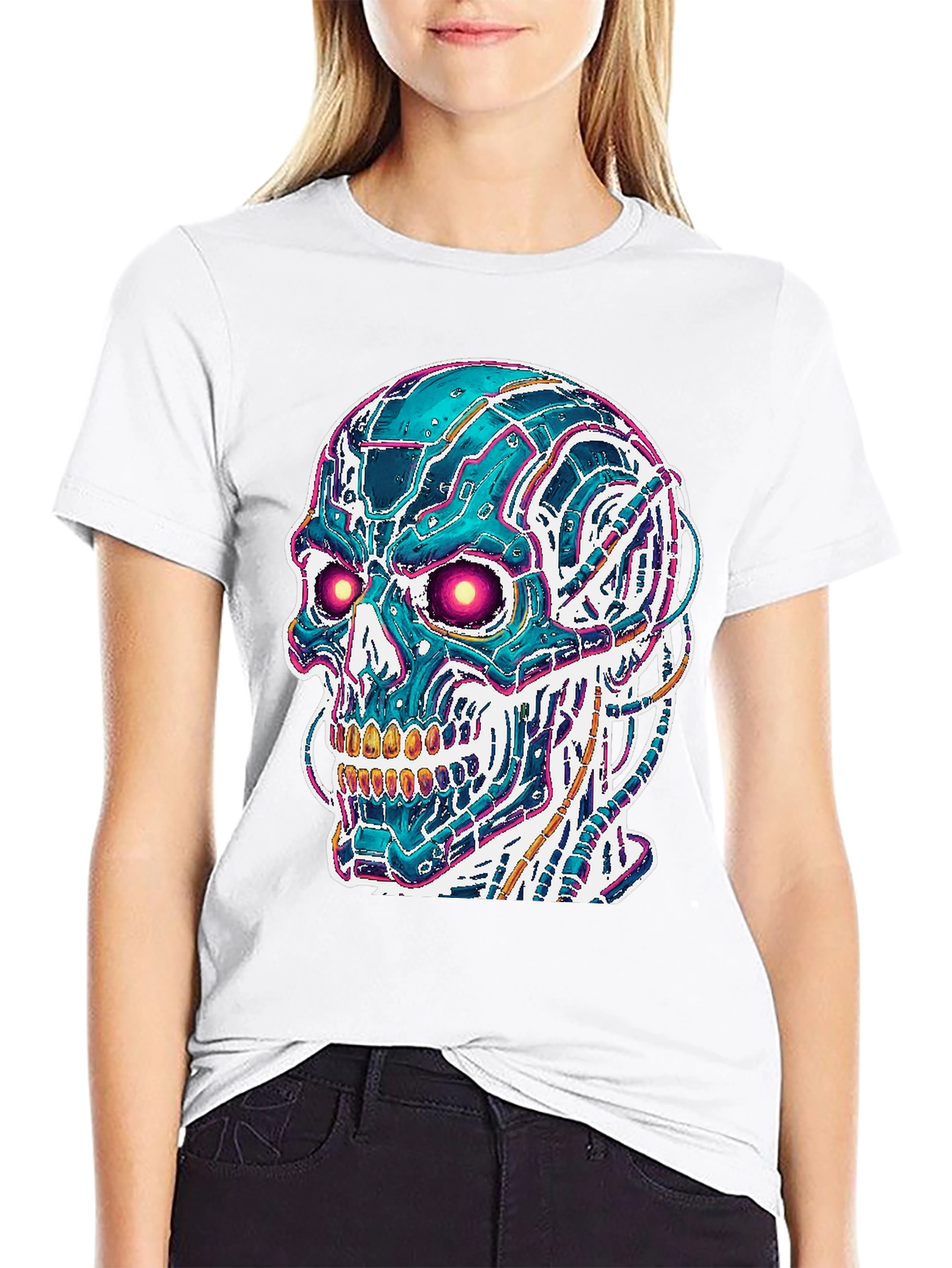 Cyberpunk Skull Graphic Tee - Mens Black T-Shirt