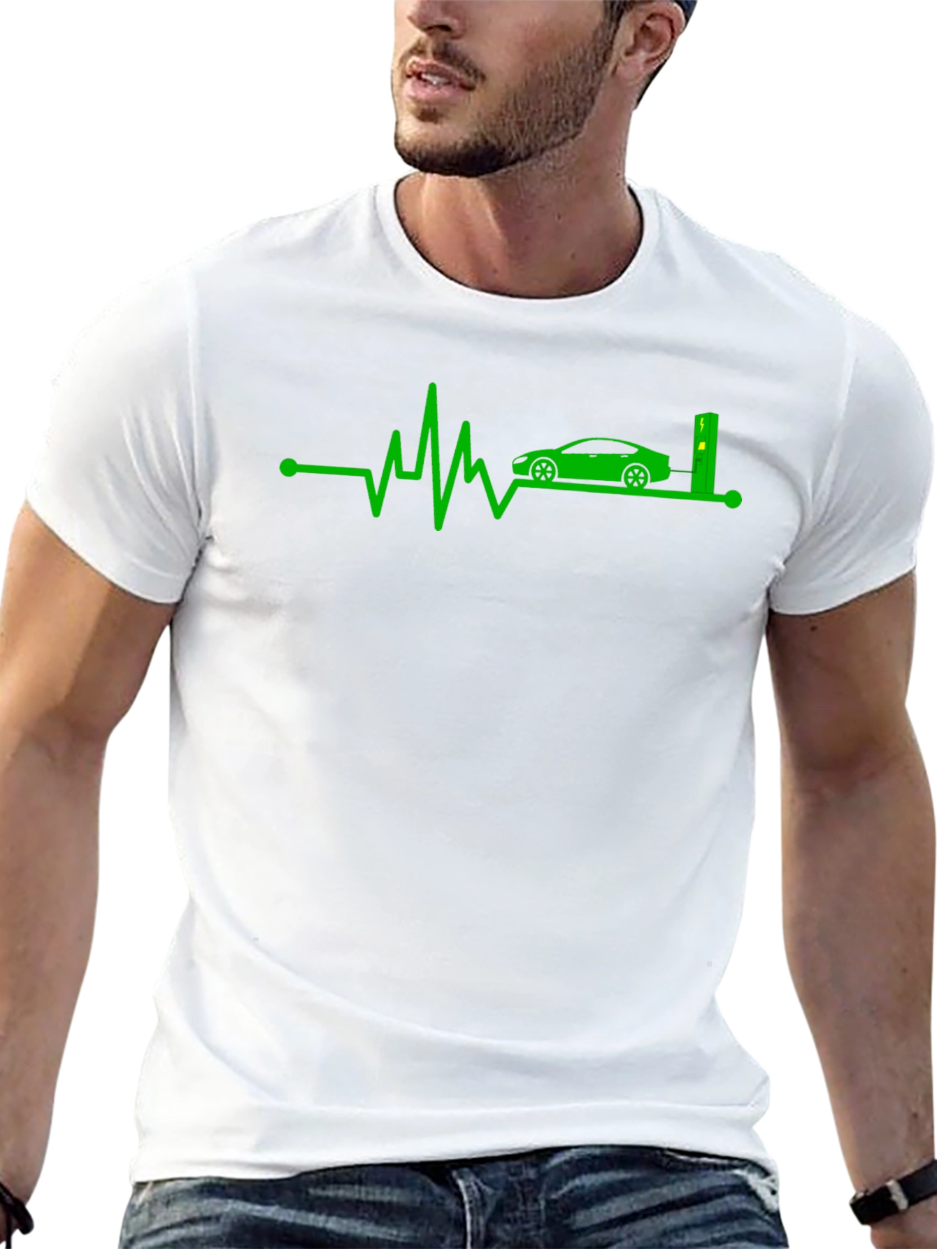 Electric Car Heartbeat T-Shirt - Green Energy