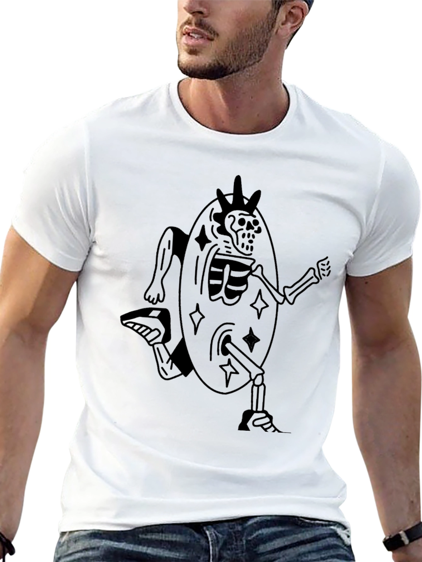 Skeleton Egg Runner Graphic Tee - Unique Black T-Shirt