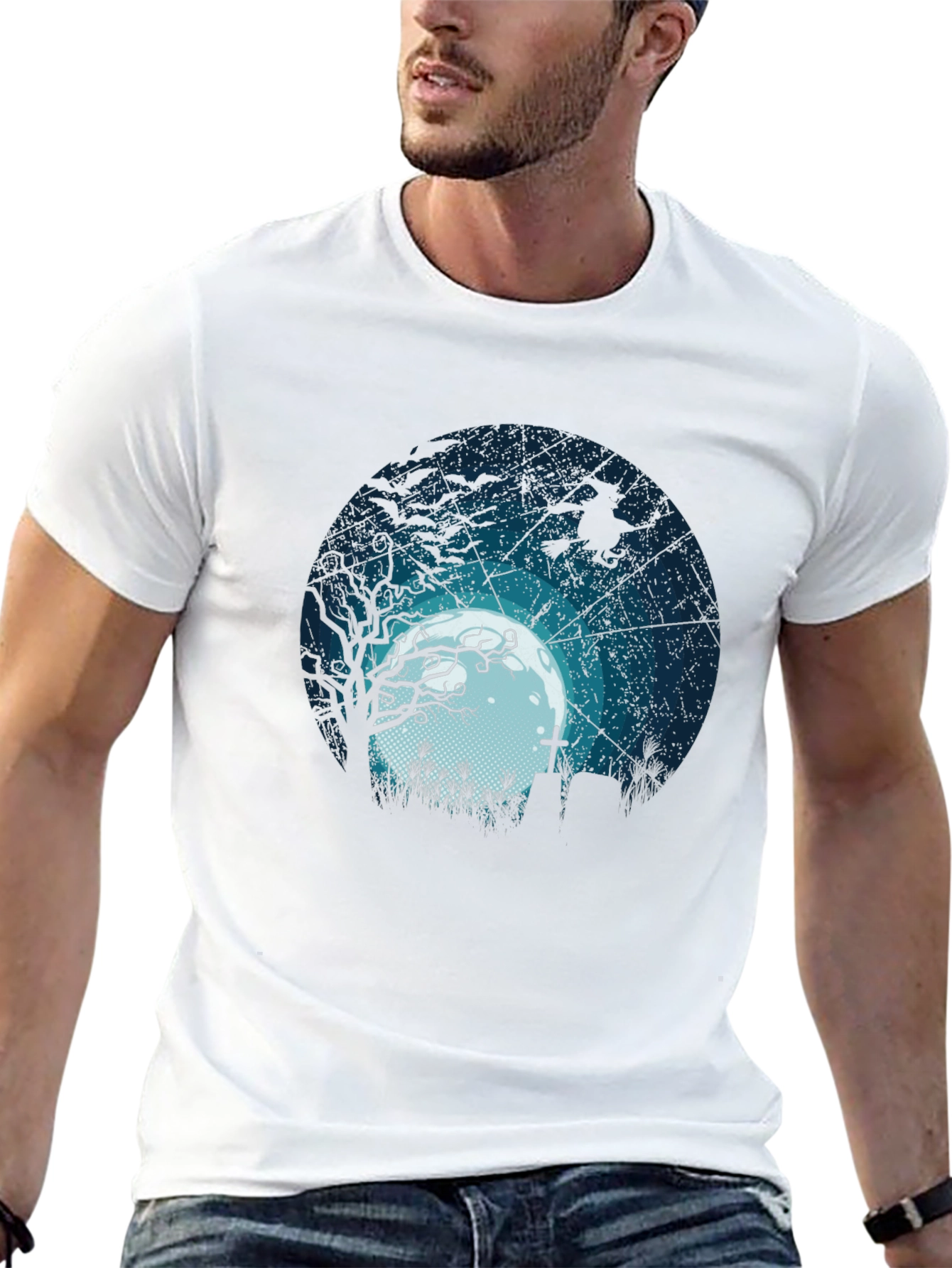 Halloween Moonlight Graveyard Graphic Tee