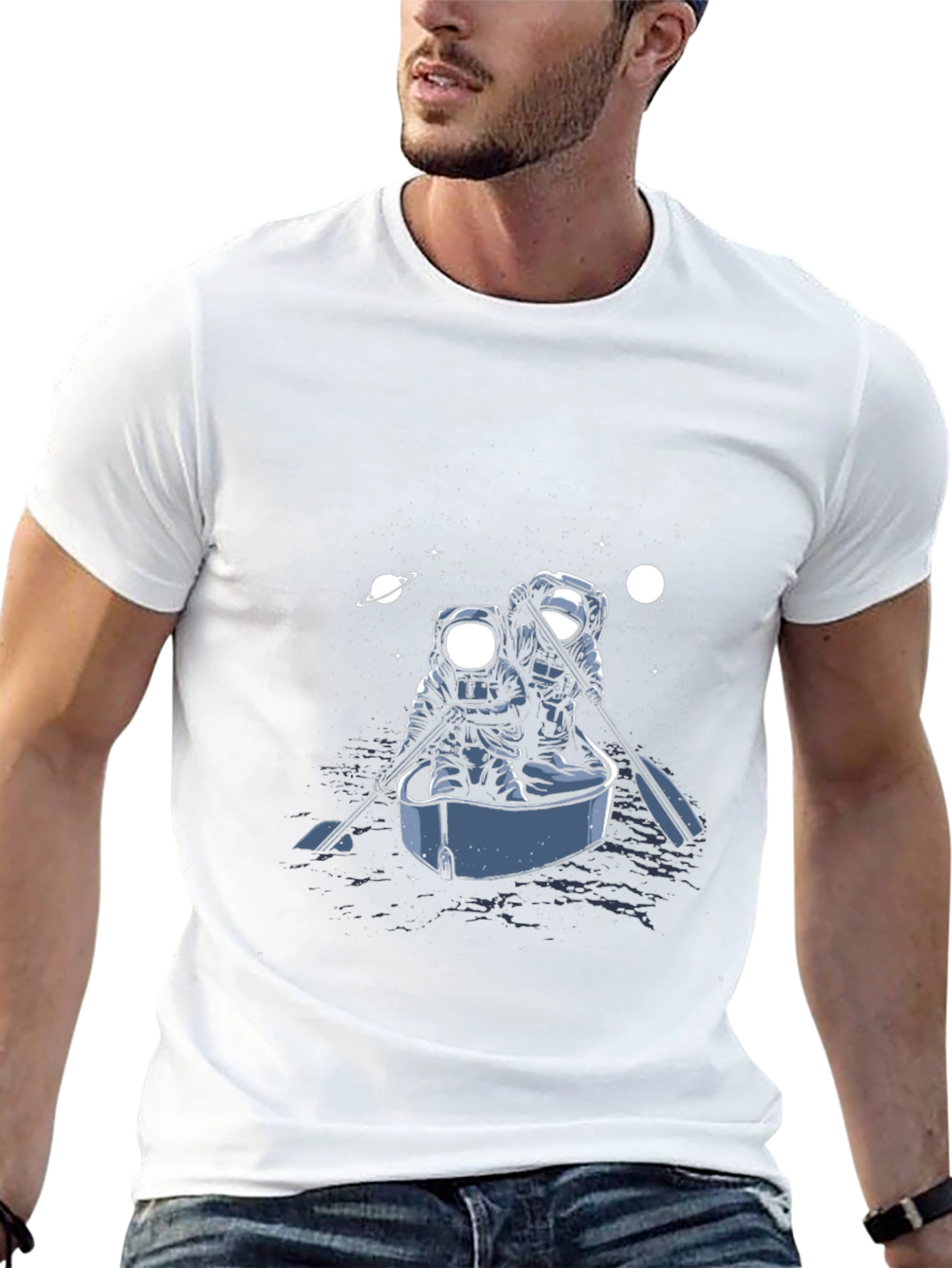 Astronaut Rowboat Graphic Tee - Space Adventure Shirt