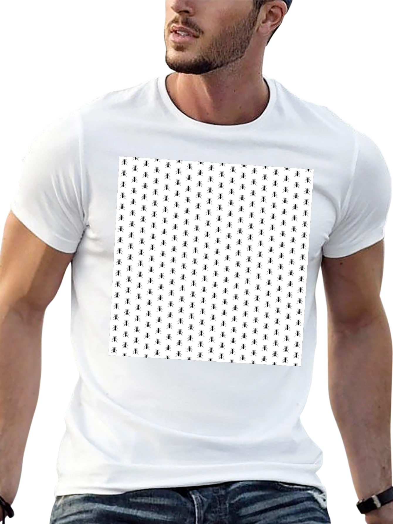 Ant Pattern Tee - Black Cotton Casual T-Shirt