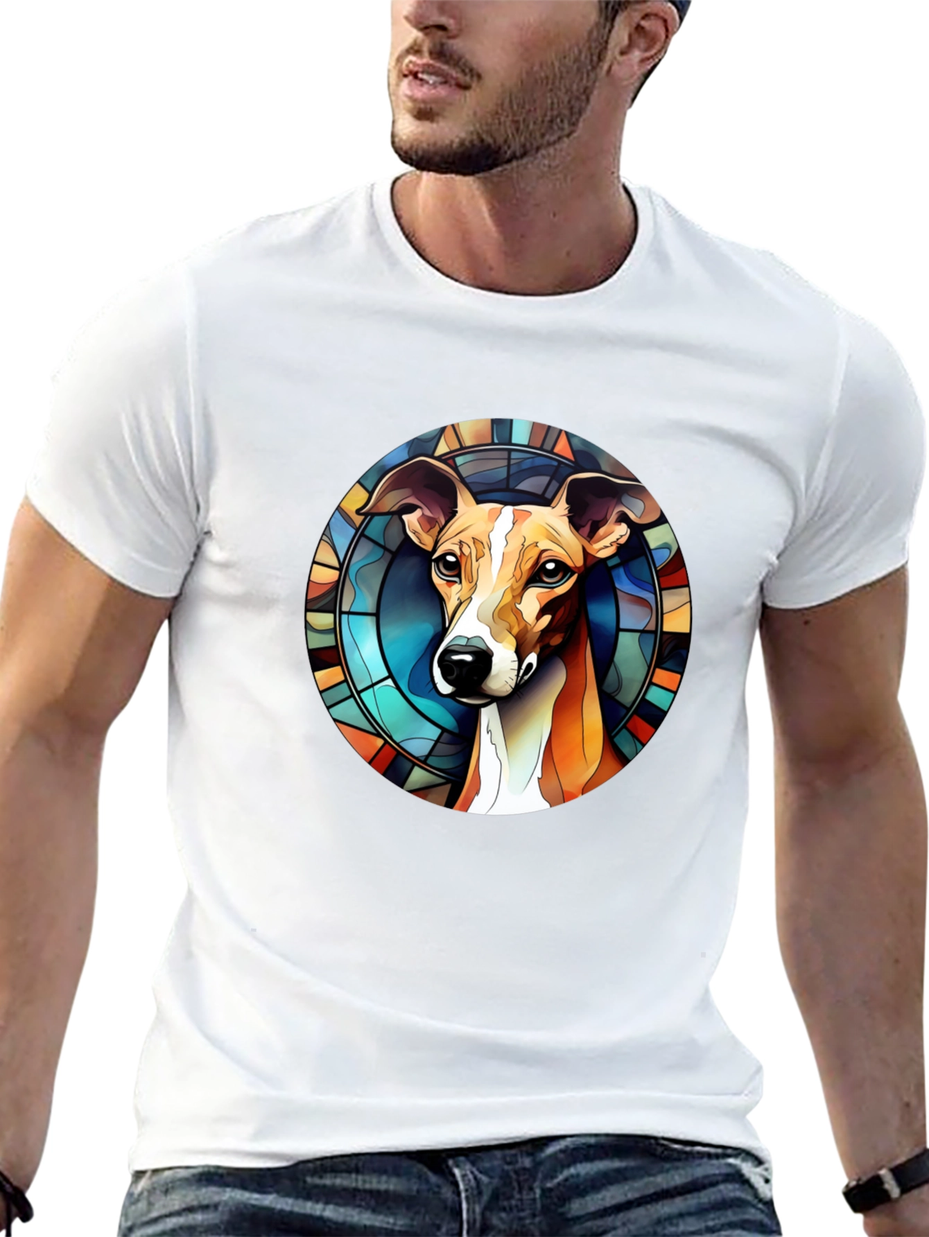 Dog Stained Glass Graphic Tee - Unique Design